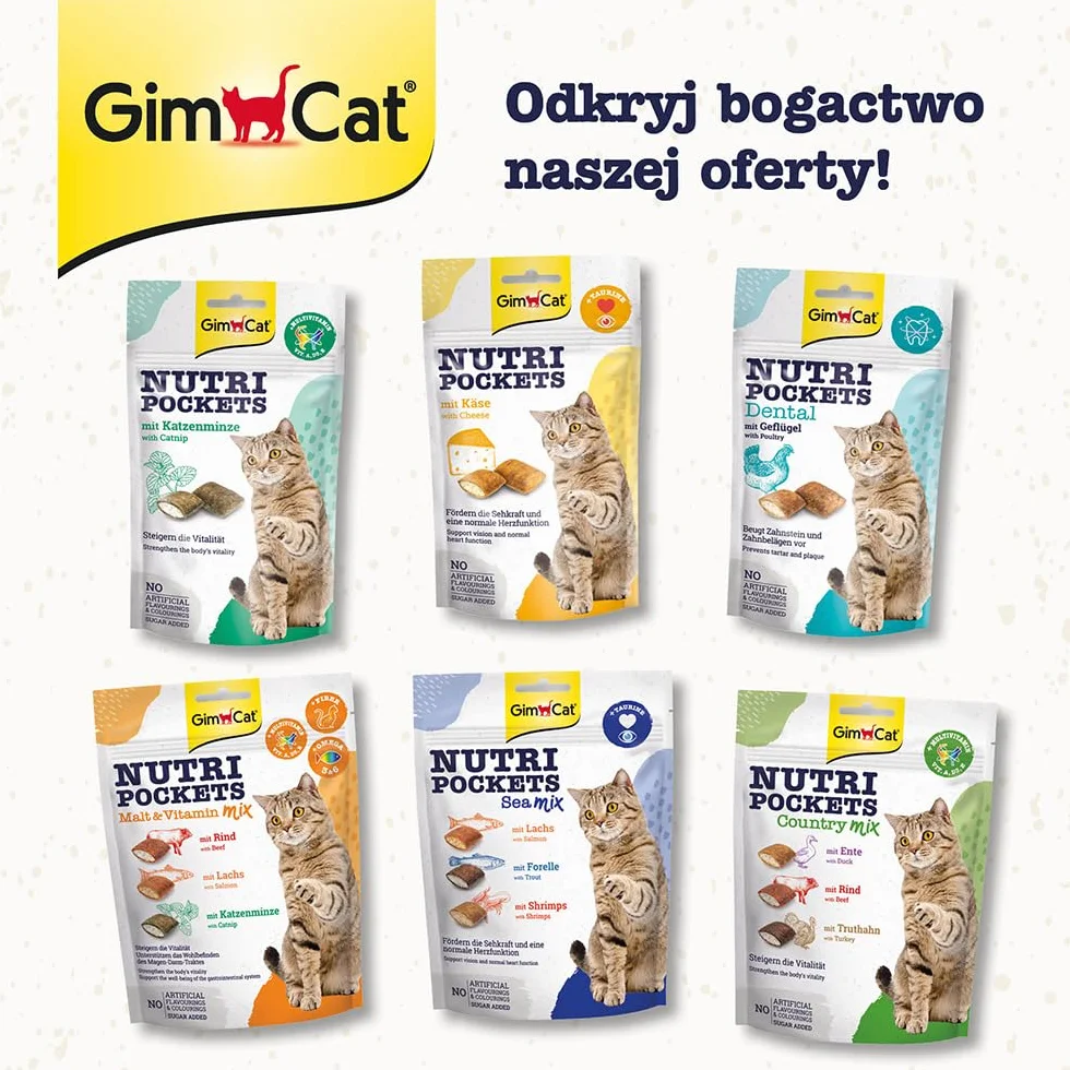 GimCat Nutri Pockets Dental - Chrupiący przysmak dla kotów z kremowym wypełnieniem i składnikami aktywnymi - 1 worek (1 × 60 g)