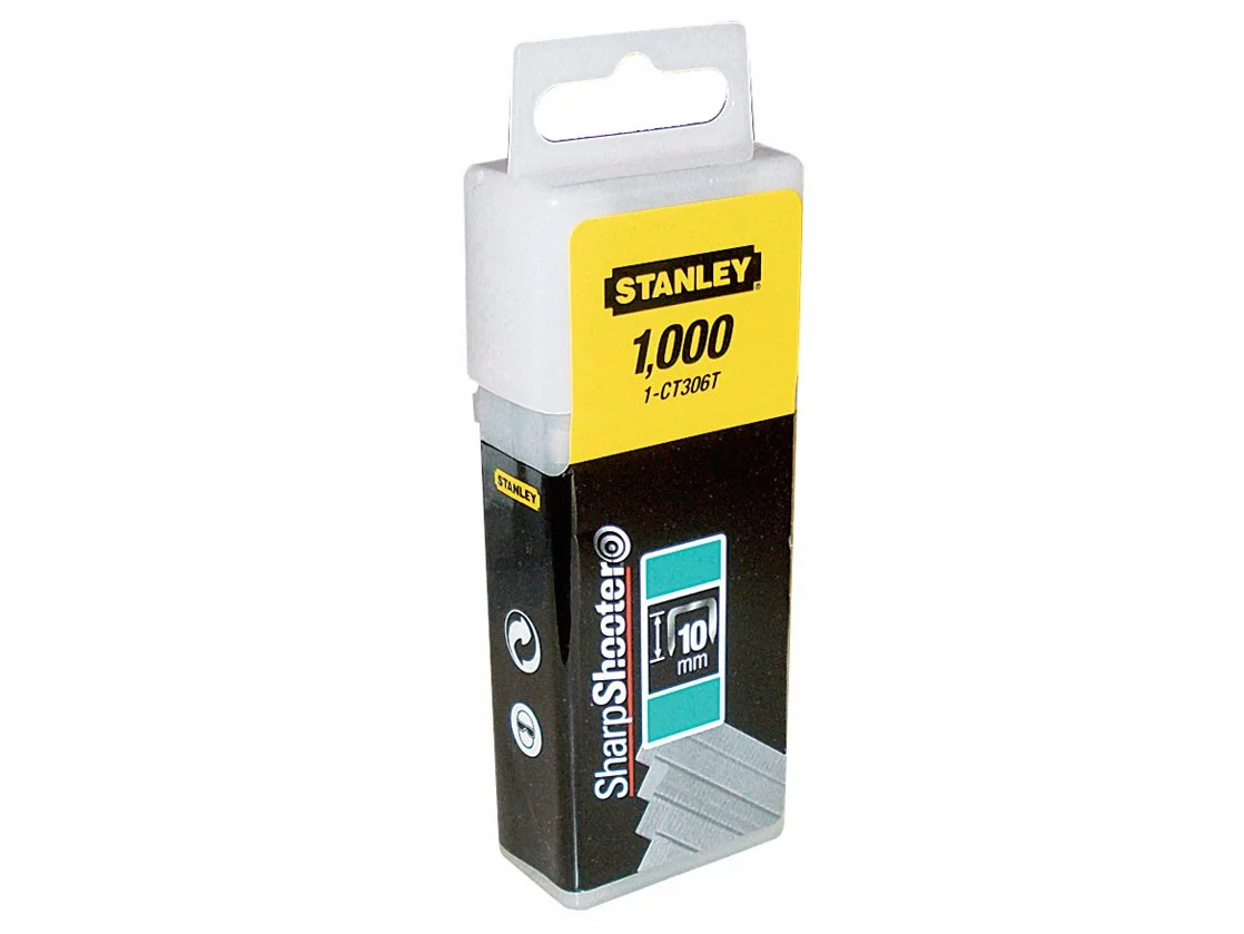 Stanley 1-CT306T 10 mm płaskie wąskie zszywki korony (1000 sztuk), srebrne