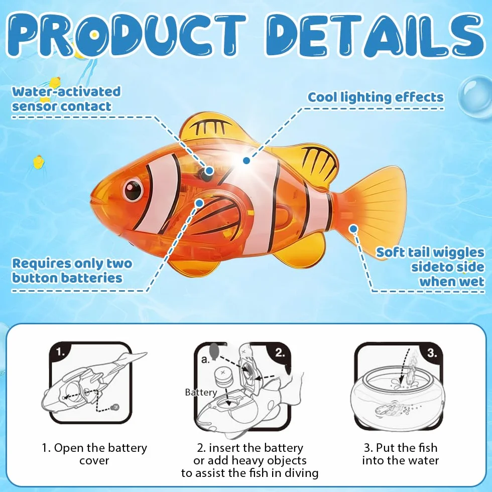 4 sztuki ryb robotów, Poisson Bain Qui Nage, wielokrotnego użytku Robo Fish, Poisson Robot z świecącą, zabawką dla kota, wanny, akwarium (B)
