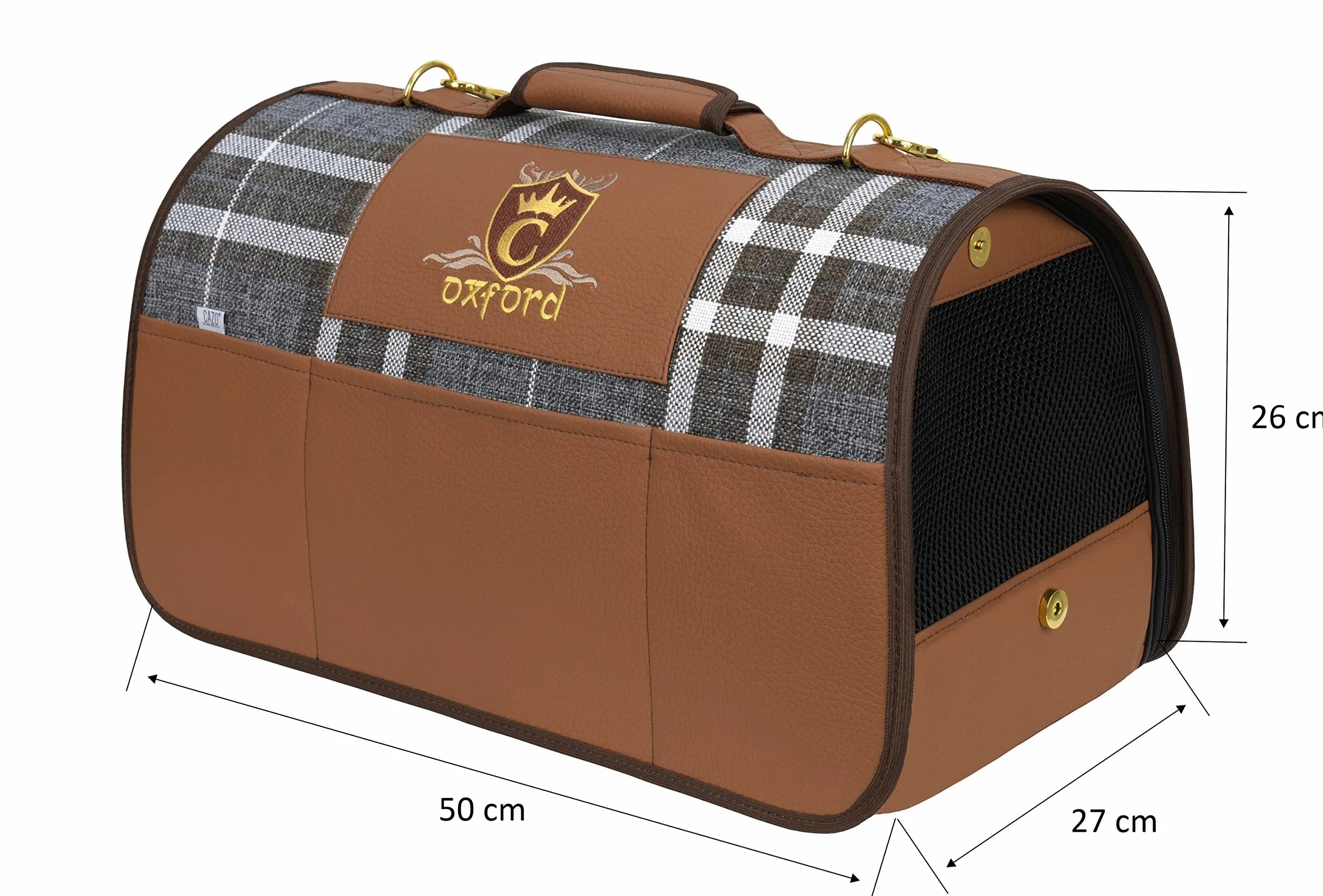 Transporter CAZO Oxford dla psa lub kota 50 x 27 x 26 cm, kolor brązowy, w kratę, LXD0901