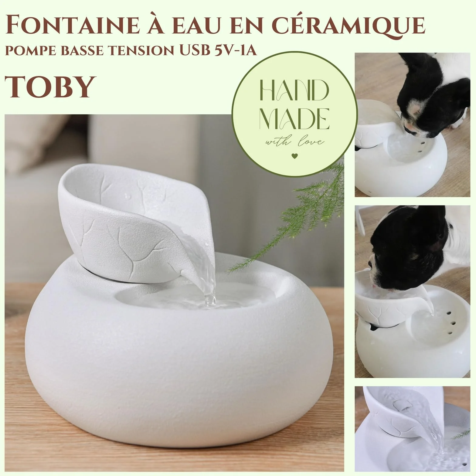 Fontanna Zwierzęta Crystal Line Toby Ze Szkła i Ceramiki z Oświetleniem LED i Pompą