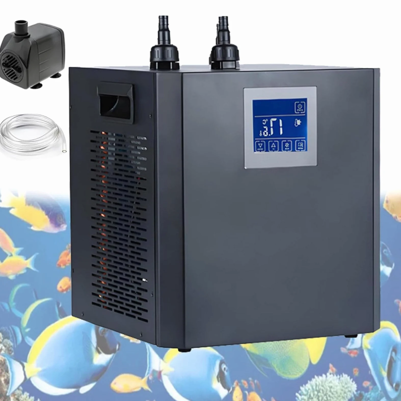 Chłodziarka wodna do akwarium i hydroponiki, system chłodzenia 1/3 KM, pojemność 79 Gal, z wyświetlaczem LED, rurą, pompą wodną i pilotem zdalnego sterowania, idealny do ryb lub sportów wodnych