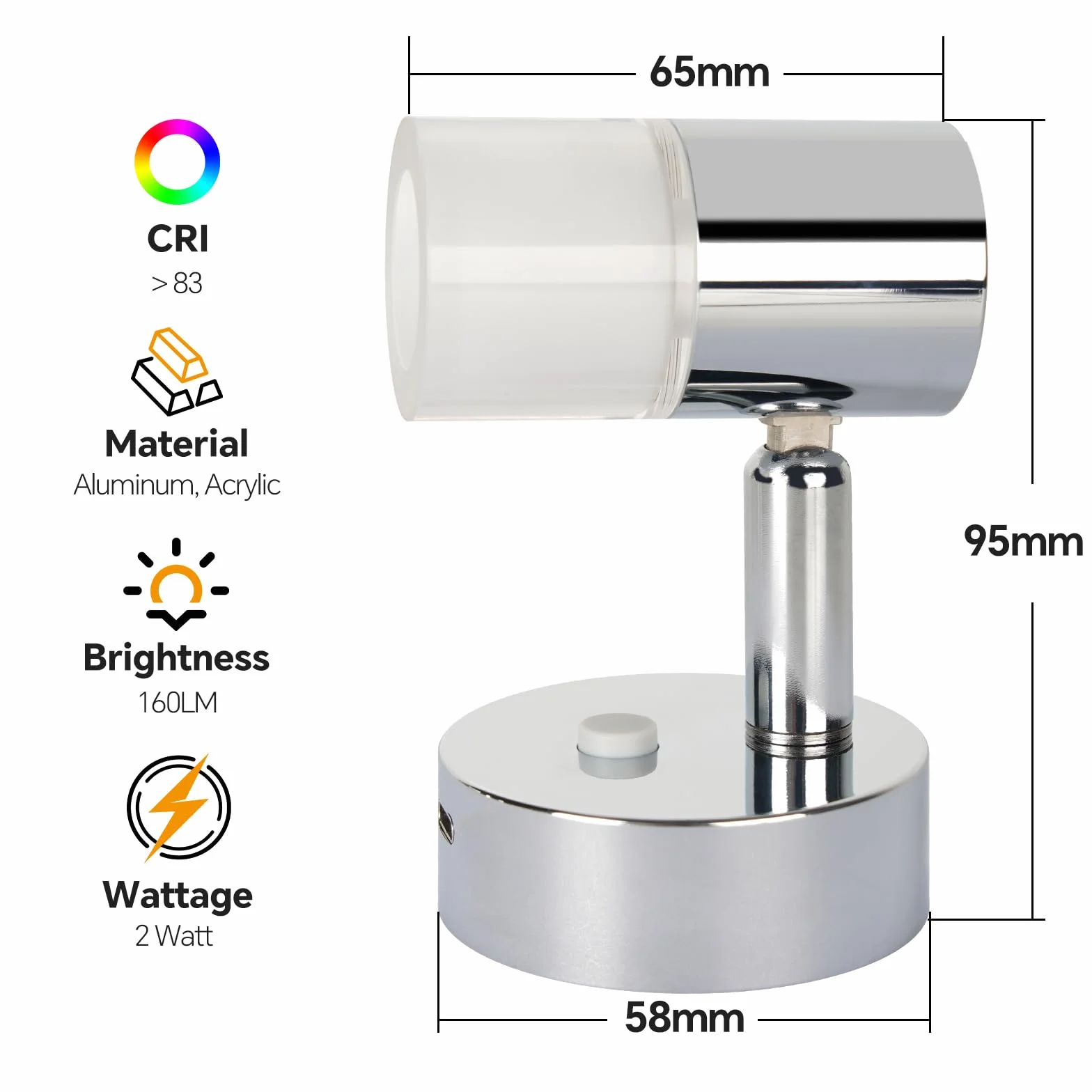 acegoo Lampa do czytania 12V, kamper nocny, ściemniana, obrotowa lampa ścienna LED z ładowarką USB C, matowy akrylowy abażur do kampera, DC 12-24V, chromowany