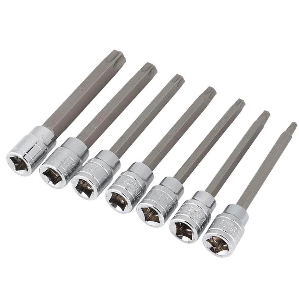Zestaw nasadek Torx z wkładem bitowym T50 100 mm T40 i T45, długa nasadka T40, zestaw kluczy imbusowych, 7 szt. nasadek 3/8 cala, napęd bardzo długie nasadki bitów Torx