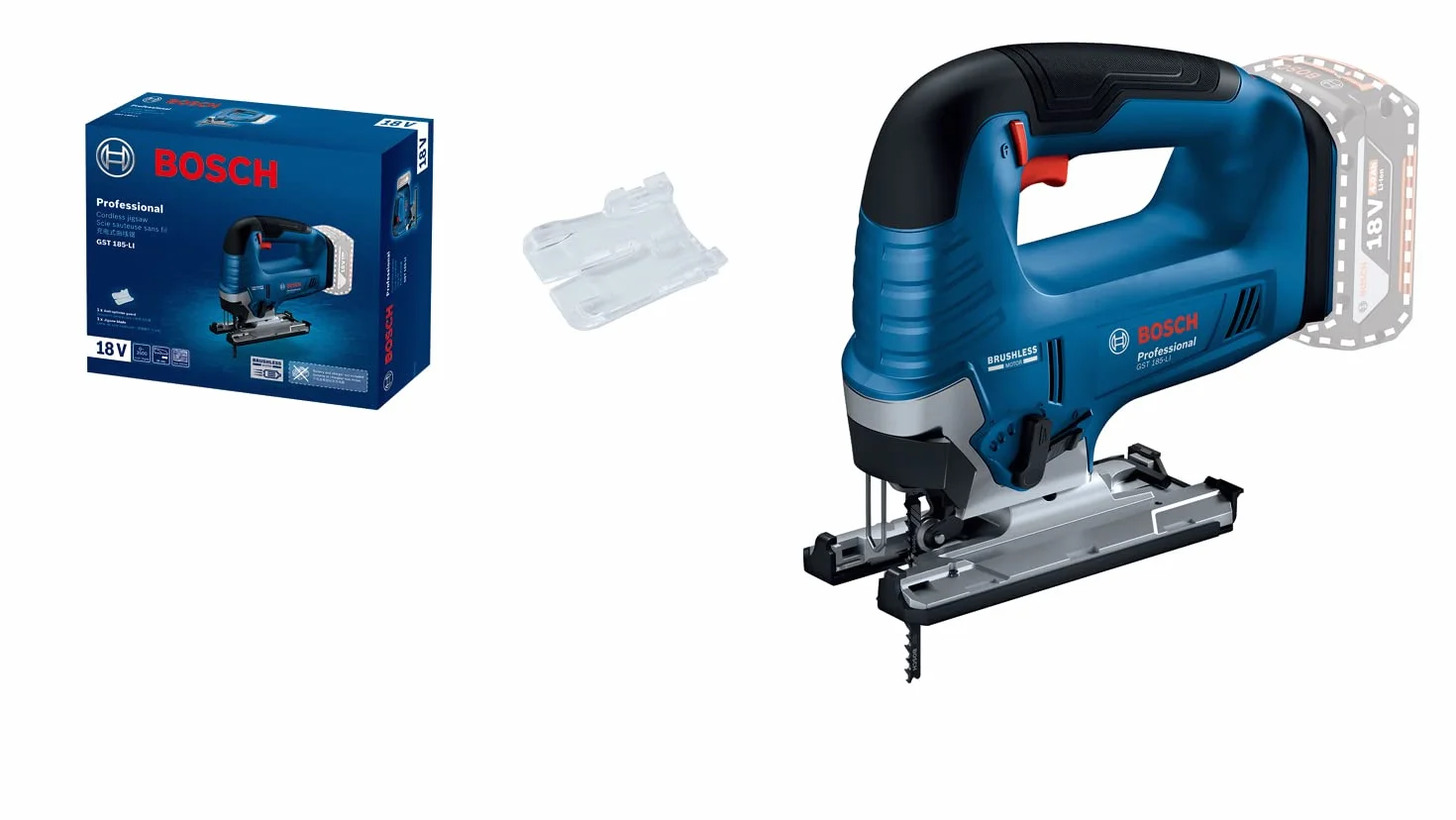 Bosch Professional system 18V: akumulatorowa wyrzynarka GST 185-LI (prędkość skokowa bez obciążenia 0 – 3.500 min-1)