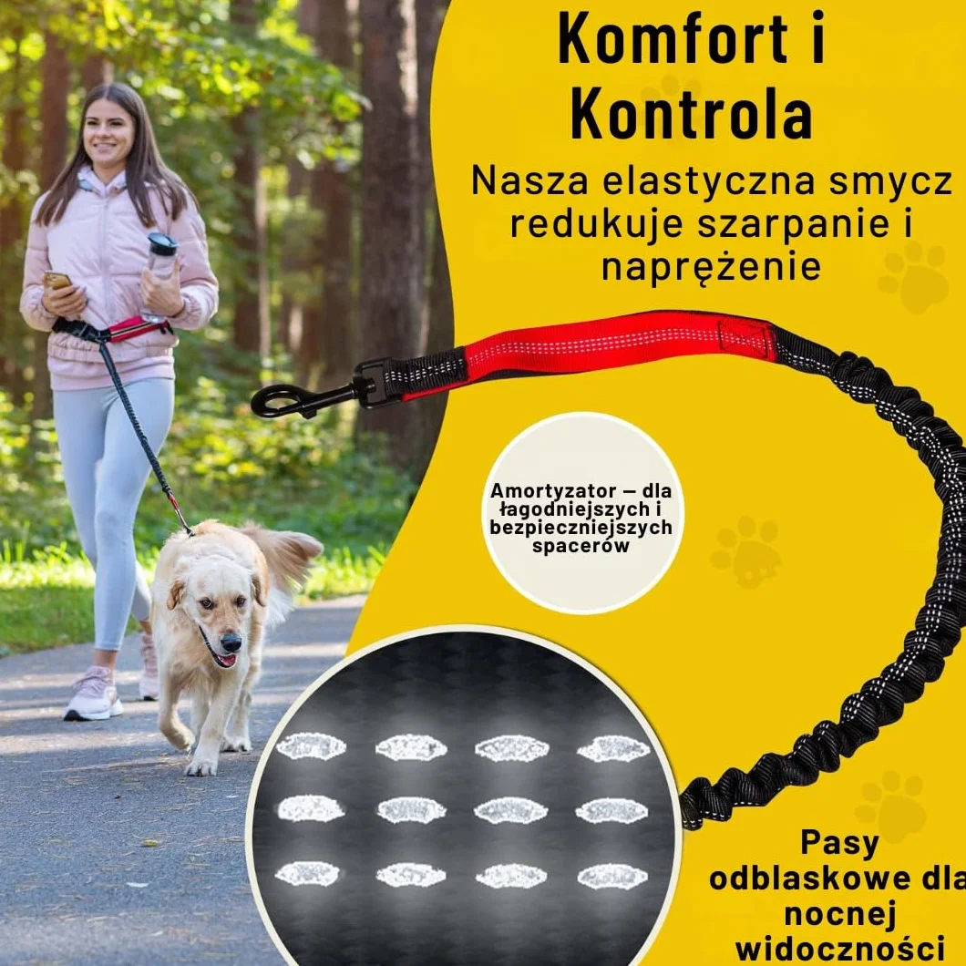 Hundefreund Elastyczne Przedłużenie Smyczy – 120 cm Wymienny Element z Amortyzatorem i 2 Odblaskowymi Uchwytami – Kompatybilne z Bezręcznymi Smyczami dla Psów (Czerwona)