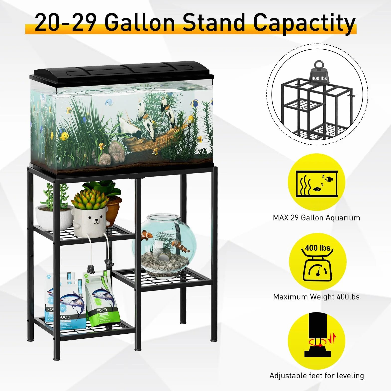 CADUKE Stojak do akwarium, metalowy stojak na akwarium, stojak na akcesoria do akwarium, 3-poziomowy stojak terrarium z żółwiem, gadami, do salonu, biura