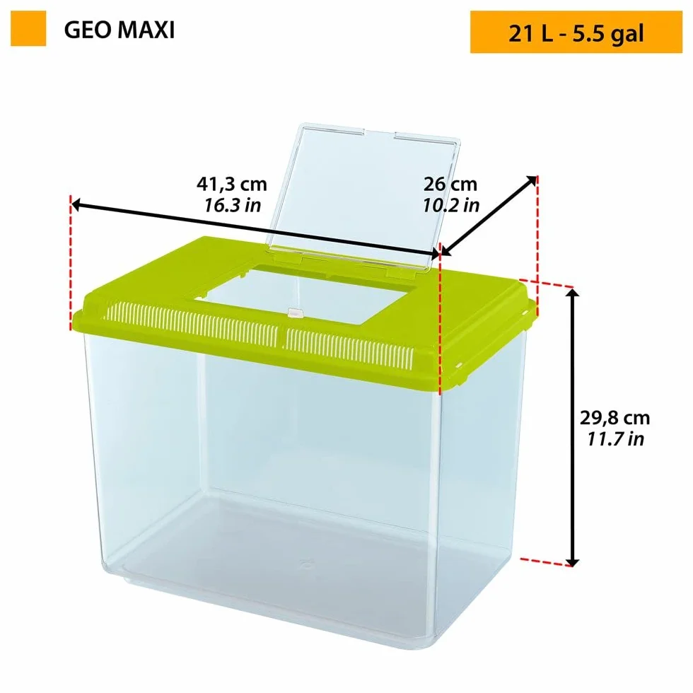 Ferplast GEO Maxi Tank akwarium z tworzywa sztucznego, 21 l, pojemnik na małe zwierzęta, akwarium, terrarium, owady, żółwie, wytrzymałe tworzywo sztuczne, kratka wentylacyjna, 41,3 x 26 x 29,8 cm,