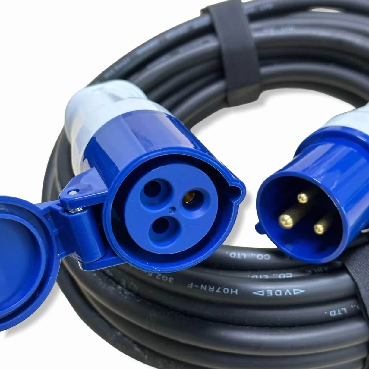 Zestaw kabli kempingowych CEE 10 m – kempingowy kabel zasilający H07RNF 3G2,5 3 x 2,5 mm 230 V 16 A IP44 + 2 zapięcia na rzepy – kabel przedłużający – kabel do przyczepy kempingowej wtyczka