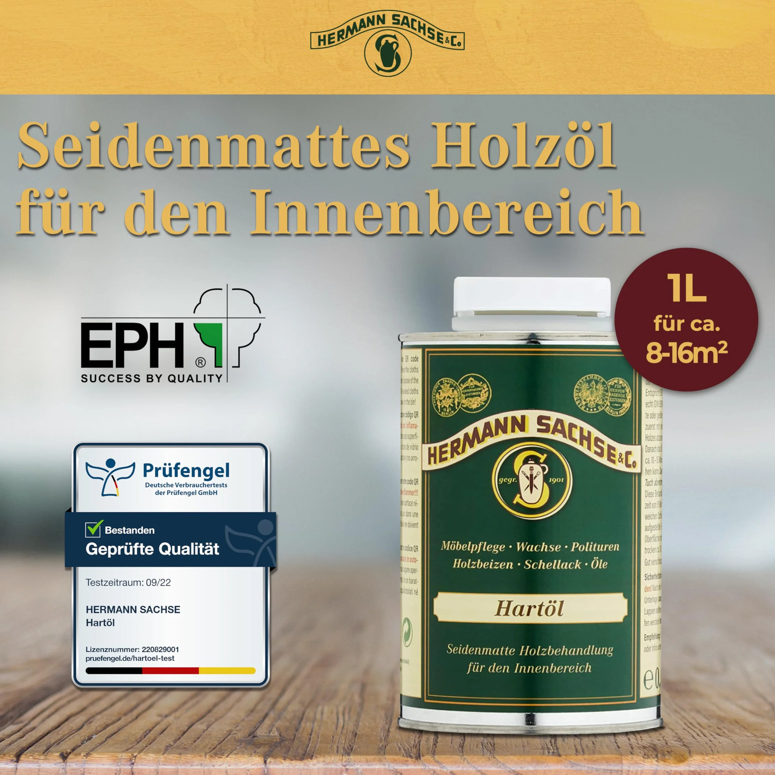 Hermann Sachse Olej do drewna 1 L twardy olej do wnętrz do blatów i mebli lniany ochrona drewna 8-16 m²