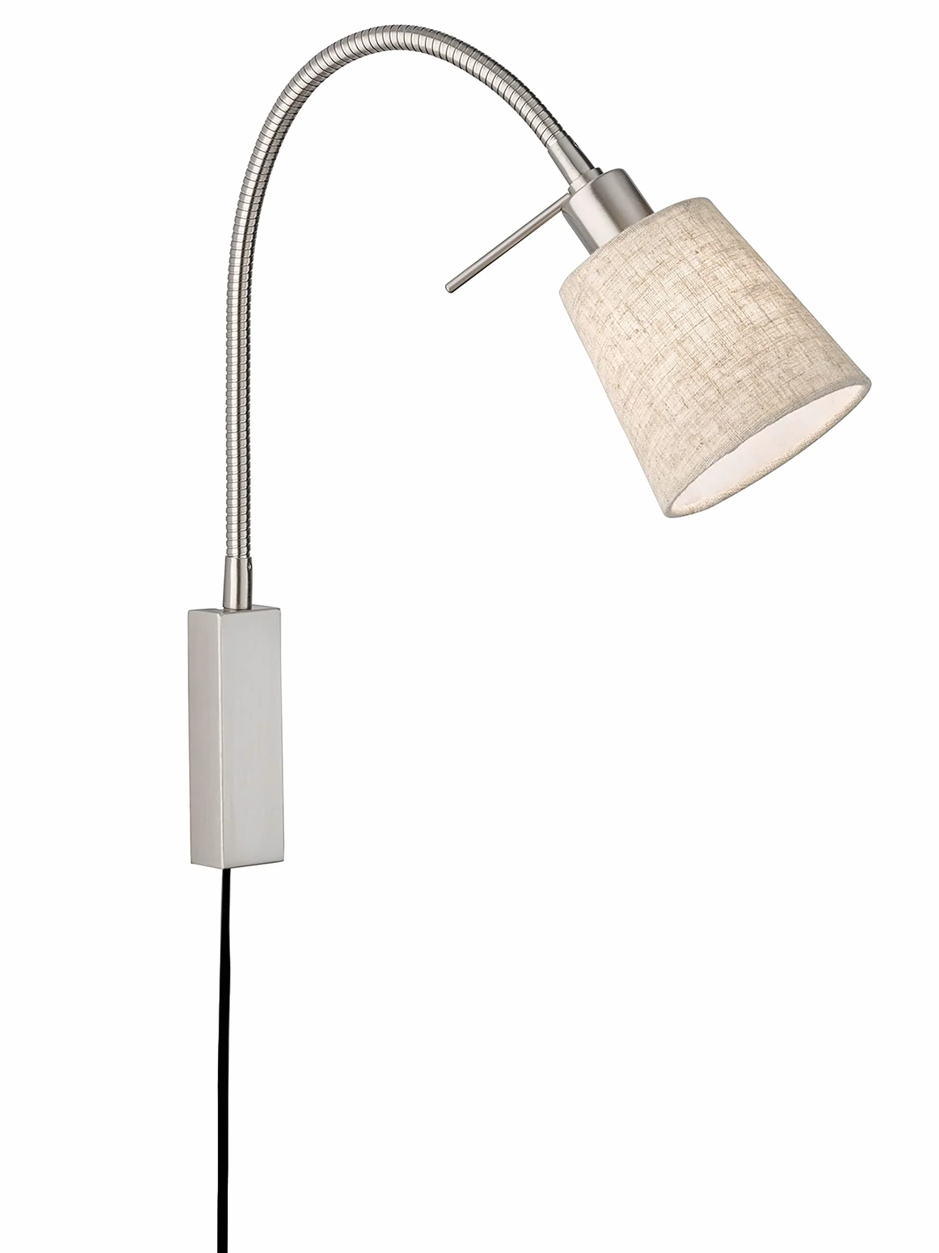 Fischer & Honsel | Lampa punktowa ścienna flex, lampa na łóżko, chmura | matowy nikiel | abażur z tkaniny | kolor piaskowy len/biały | szer.: 11,00 cm, wys.: 40,00 cm, | wysięg: 35,00 cm |