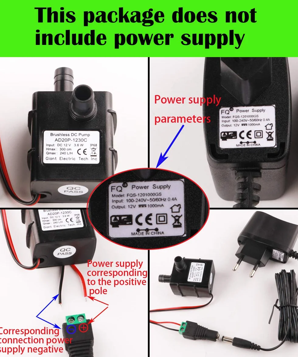 CESFONJER 12 V DC Mini bezszczotkowa pompa wodna, bardzo cicha z 2 przyssawkami do akwarium, etangu, fontanny itp. (+ z wężem słodkowodnym PVC o średnicy 8 mm i długości 3 m)