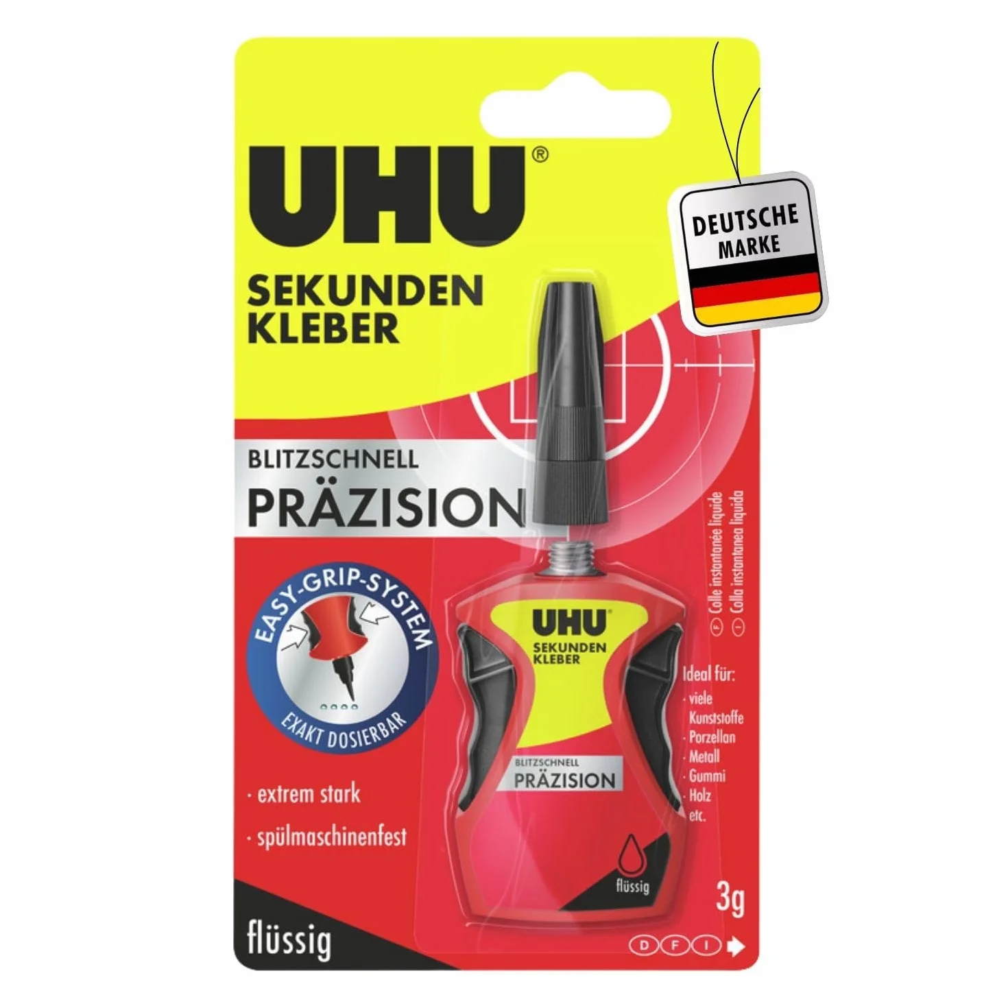 UHU Klej błyskawiczny błyskawicznie precyzyjny, klej błyskawiczny w dozowniku z "Easy Grip System" do wyjątkowo precyzyjnych aplikacji, 3 g