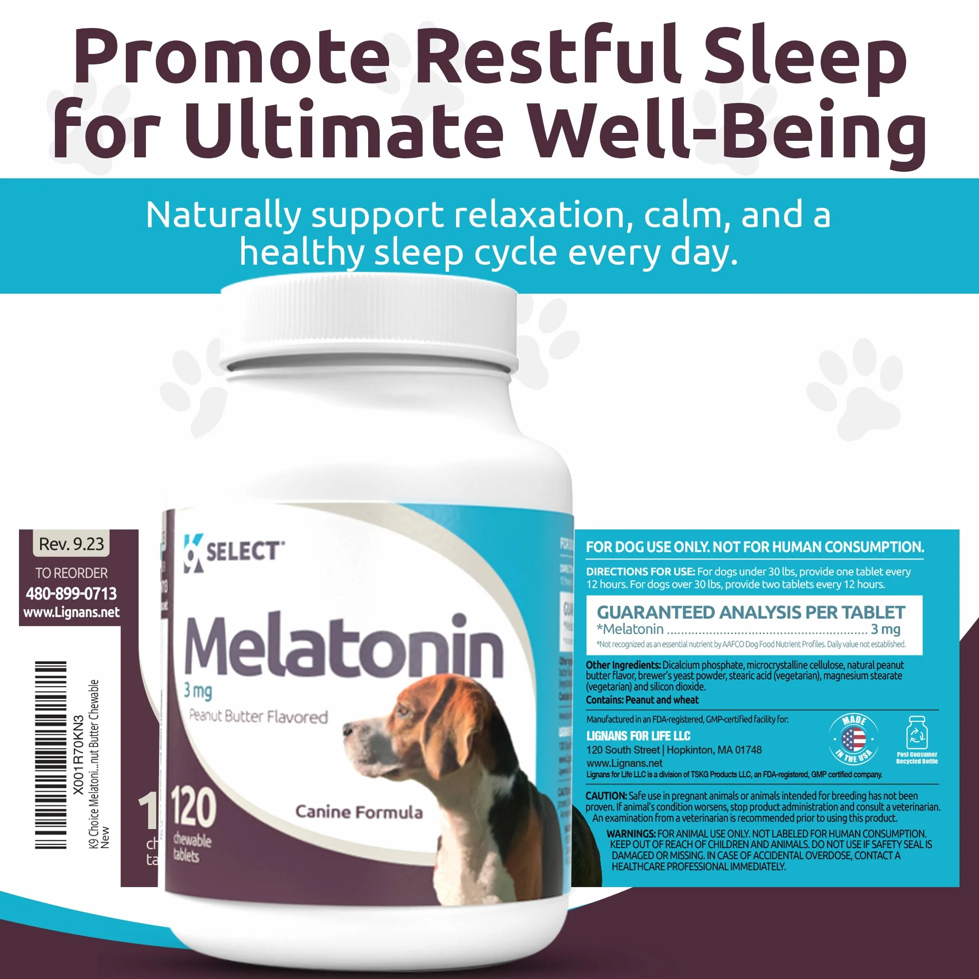 K9 Choice Melatonin for Dogs - 120ct (3 mg) Tabletki - Peanut Masło Flavor