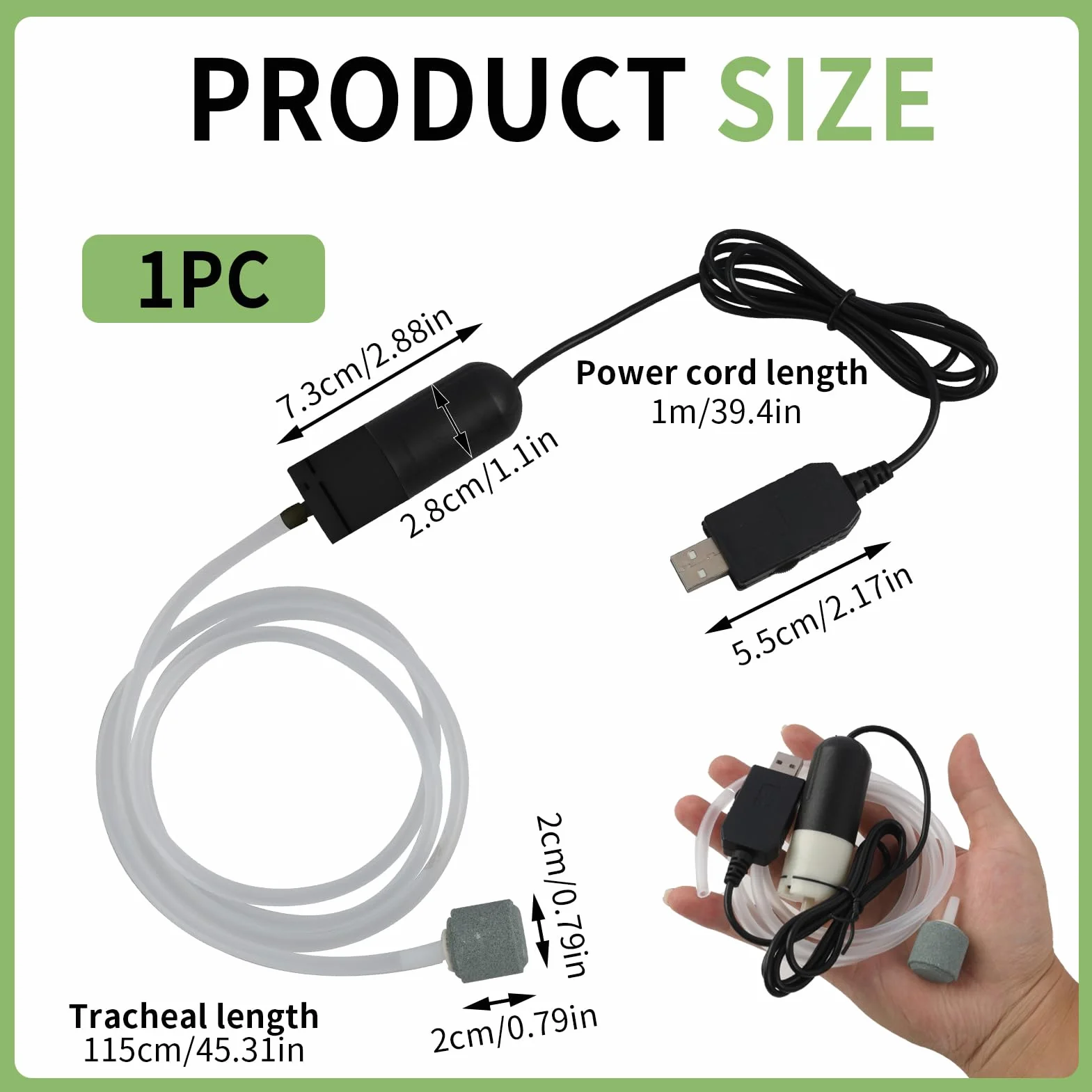 Mini USB Pompa Powietrza do Akwarium, Pompa Tlenu z Kamieniem Powietrzającym do Akwarium, Urządzenie do Napowietrzania Zbiorników Rybich, Akcesoria do Akwariów z Wodą Słodką i Morską, Energooszczędna