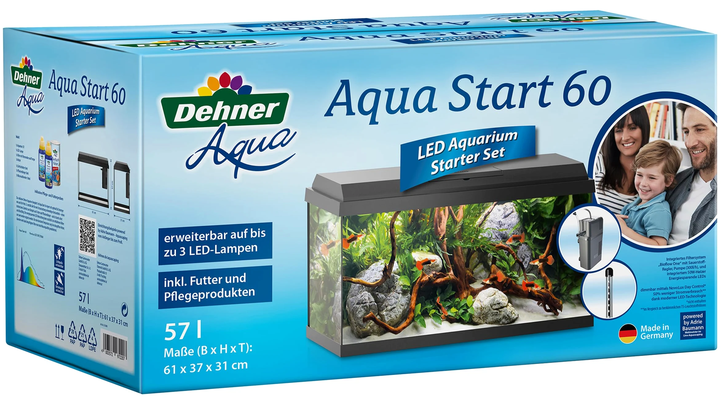 Dehner Aqua Aquarium zestaw startowy 60, ok. 61 x 37 x 31 cm, w zestawie karma i produkty do pielęgnacji