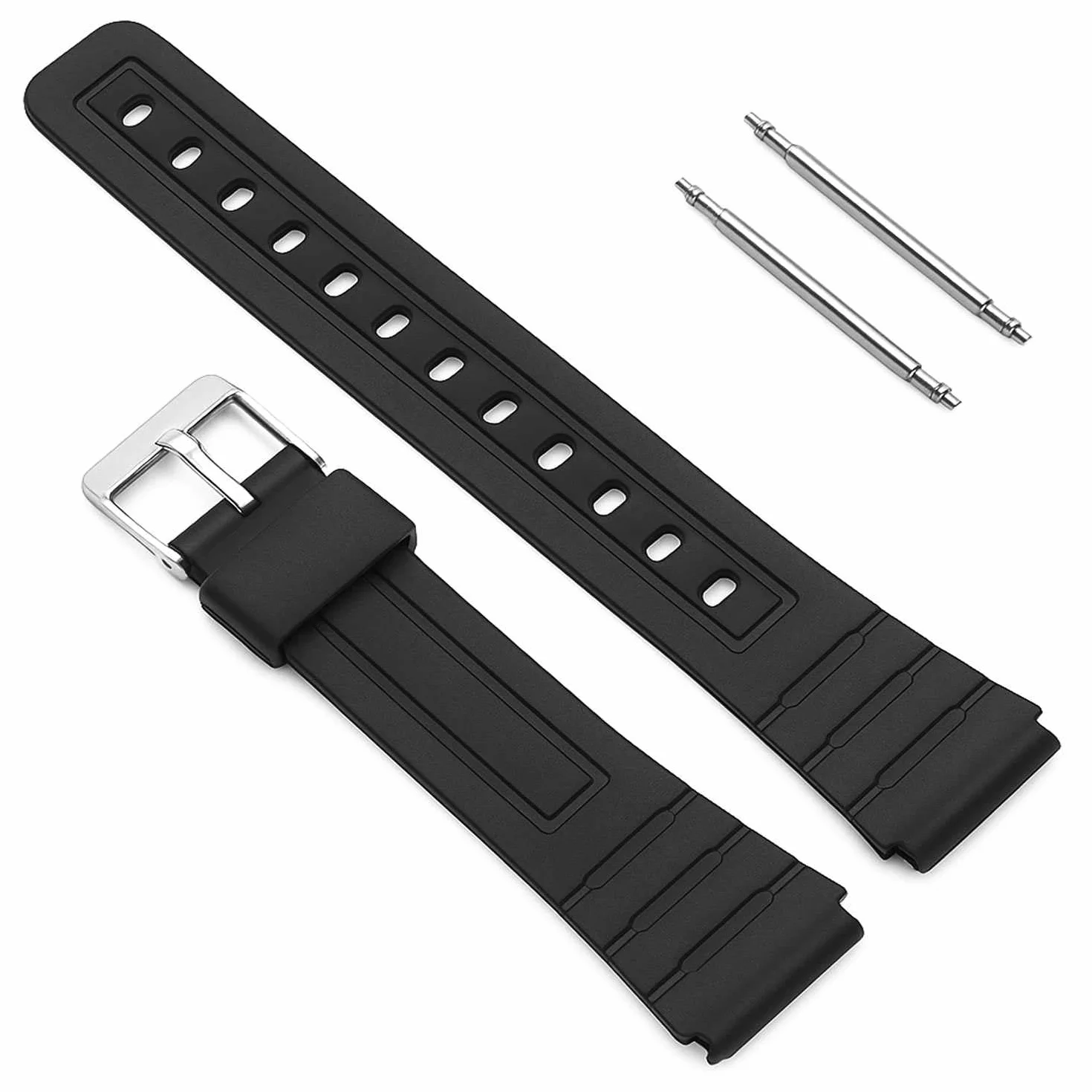 Ociodual Pasek do zegarka Casio F-91W, 18 mm, czarna żywica, metalowa klamra z 2 kołkami sprężynującymi, pasek kompatybilny z zegarkiem F91 F91W