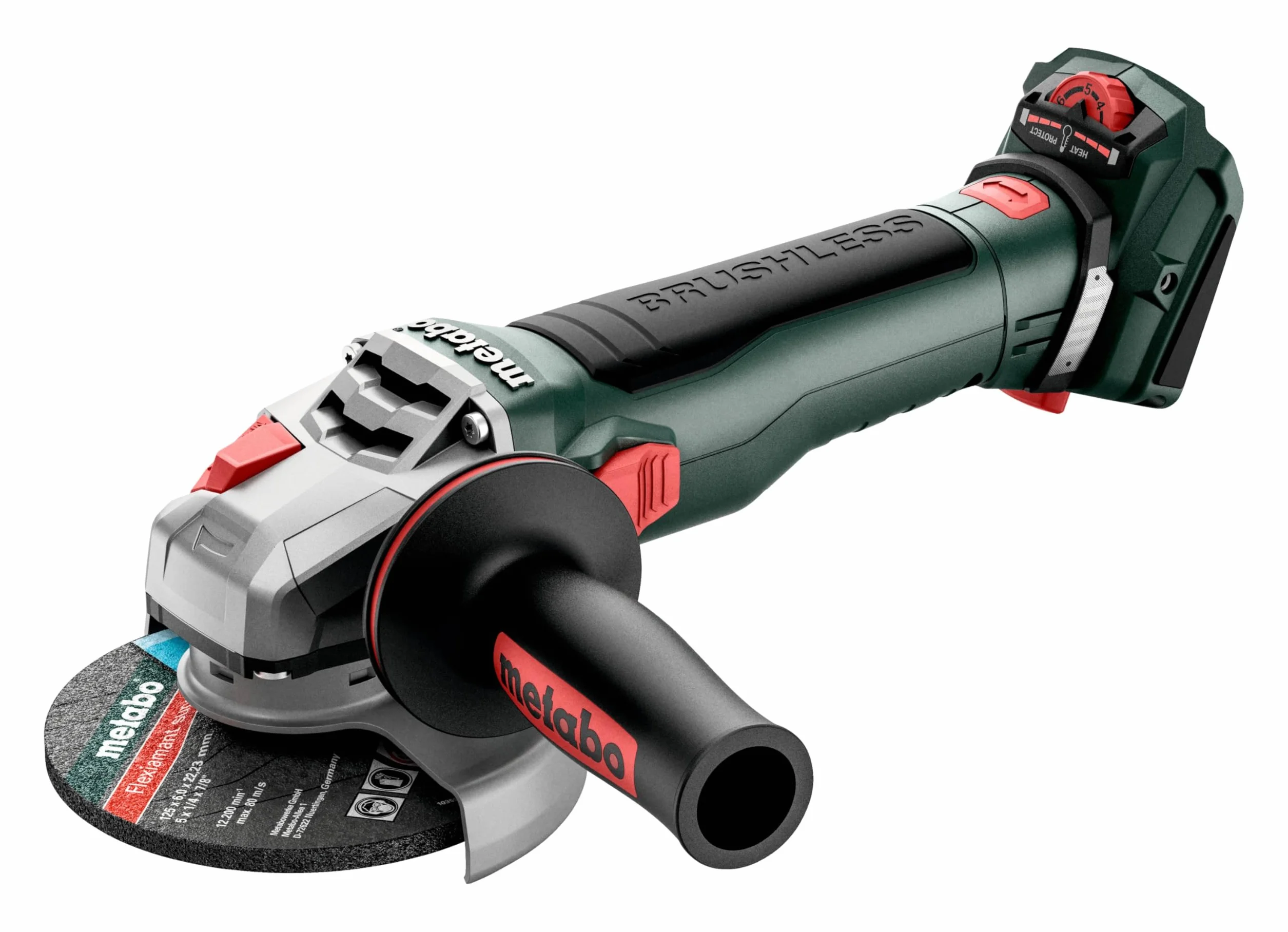 metabo Akumulatorowa szlifierka kątowa WVB 18 LT BL 11-125 Quick – 18 V, średnica tarczy 125 mm – silnik bezszczotkowy, regulacja prędkości obrotowej, nakrętka szybkomocująca, system hamulcowy, osłona
