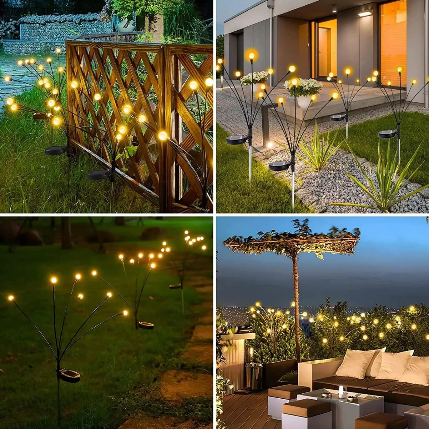 AONESY Lampy solarne do użytku na zewnątrz, do ogrodu, 4 sztuki, 32 diody LED, wodoszczelne, do ogrodu, na taras, podwórko, drzewa, imprezę, festiwal, wesele (ciepła biel)