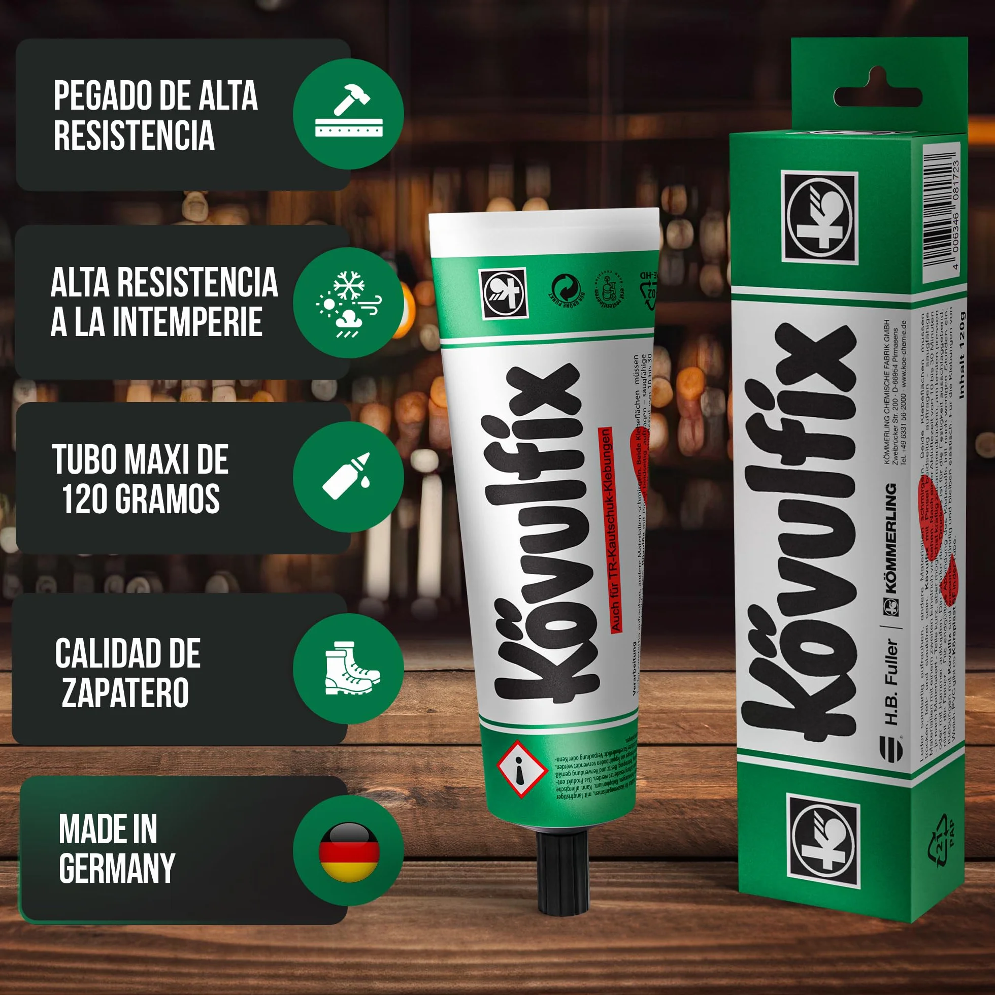 Langlauf Schuhbedarf Kövulfix Klej do butów 120 g – bardzo mocny i wodoodporny – klej do skóry do podeszw, gumy, tkaniny, korka – Made in Germany – profesjonalny klej do naprawy butów