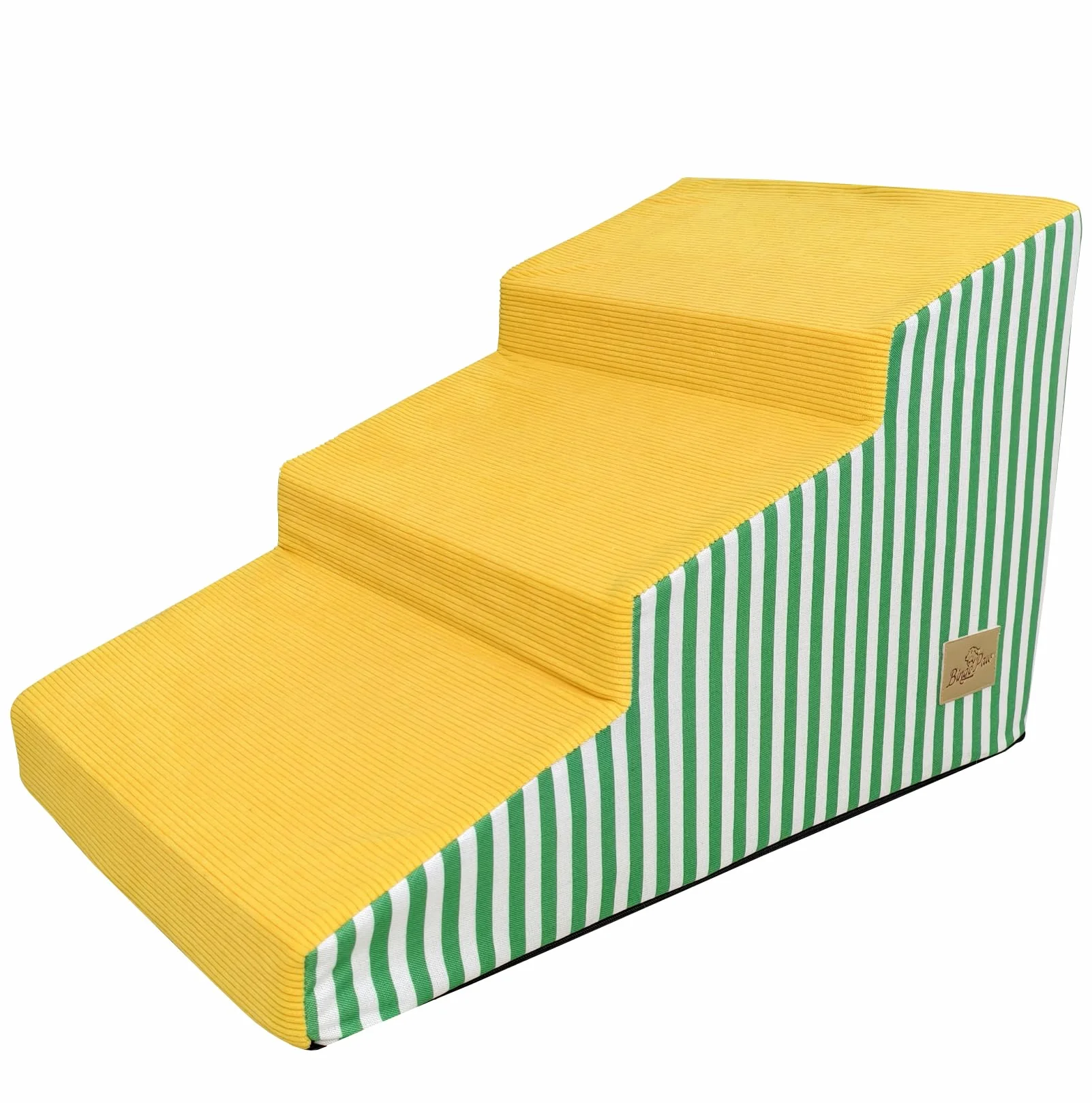 BingoPaw Schody dla małych psów, 3 stopnie, 40 cm, wysokość 40 cm, ze zdejmowanym, zmywalnym pokrowcem, antypoślizgowy spód, przenośna, rampa dla psa, na sofę, łóżko, żółta, 40 x 63 x 40 cm