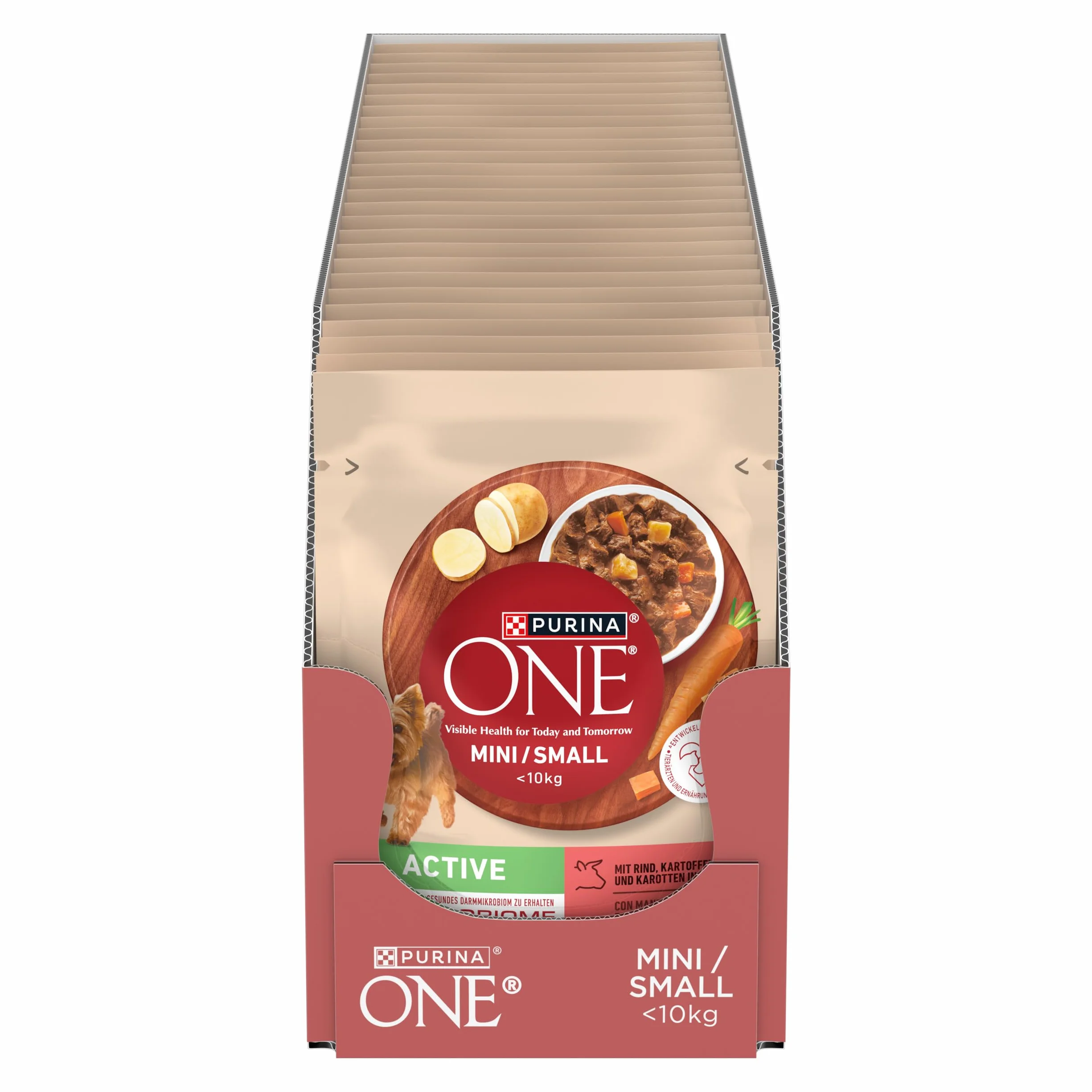 PURINA ONE Mini/Small Active mokra karma dla małych psów, bogata w wołowinę i warzywa, 26 sztuk (26 x 85 g)