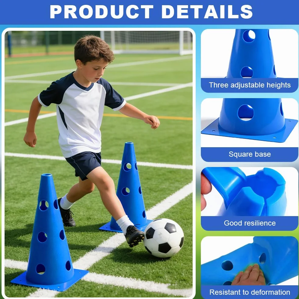Agility zestaw małych psów Cavaletti dla psa, akcesoria hobby, akcesoria treningowe do piłki nożnej, pomoc edukacyjna - wysokość 23 cm, 10 stożków, 5 drążków, worek siatkowy