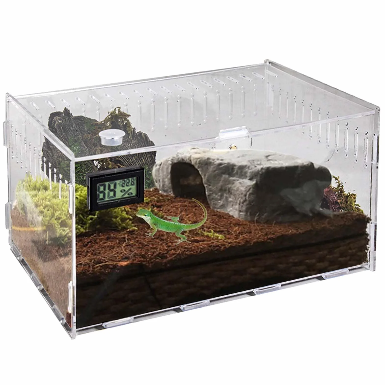 GAOUTO Akrylowe terrarium ślimaki 40 x 25 x 20 cm, akrylowe pudełko na karmę dla gadów, przezroczyste pudełko na karmę dla gadów, pająków