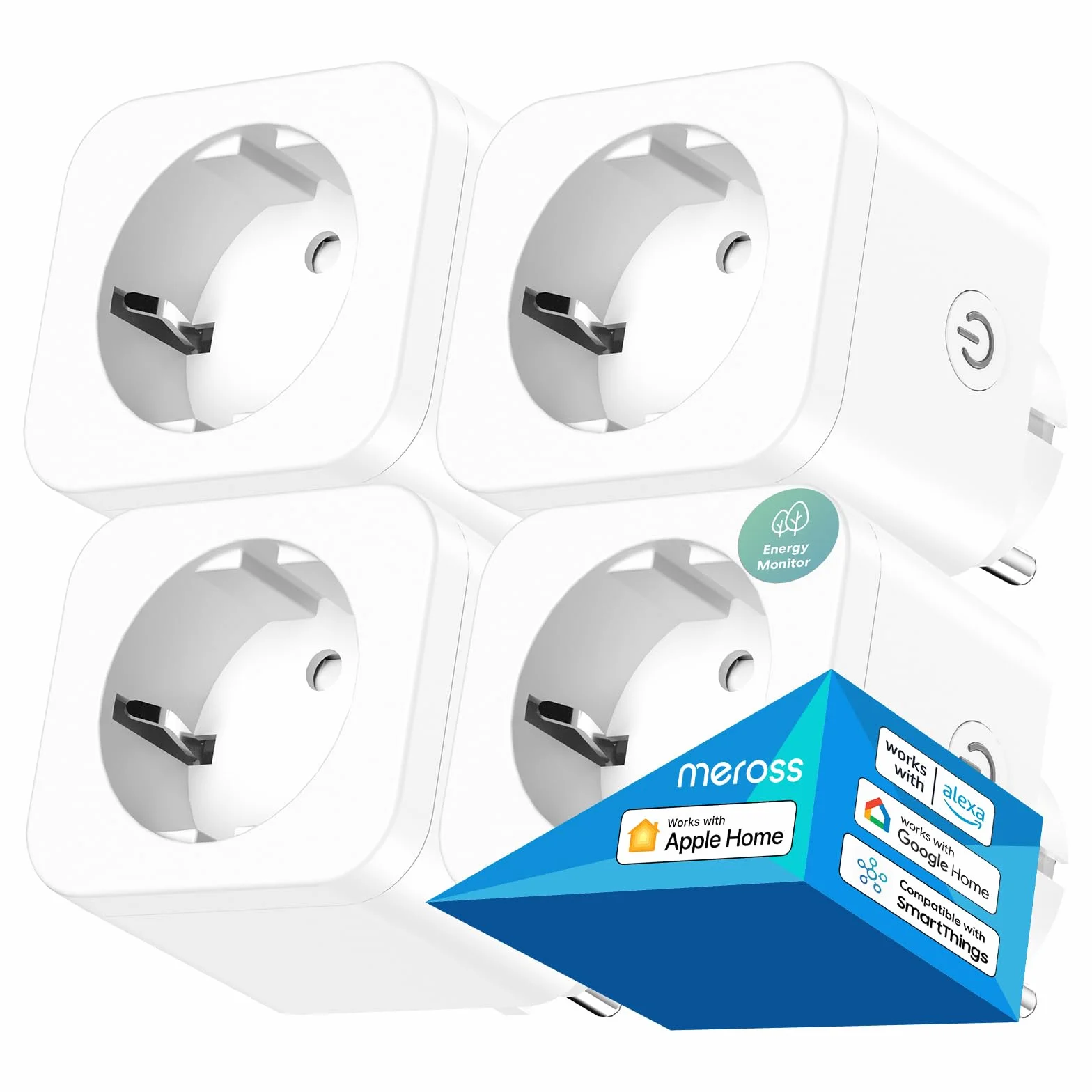 Meross Smart Socket, gniazdo WiFi z monitorowaniem energii, kompatybilne z Apple HomeKit, Alexa i Google Home, sterowanie głosowe Alexa Smart Socket i aplikacja zdalna, 3840 W, 16 A, 2,4 GHz, 4 sztuki