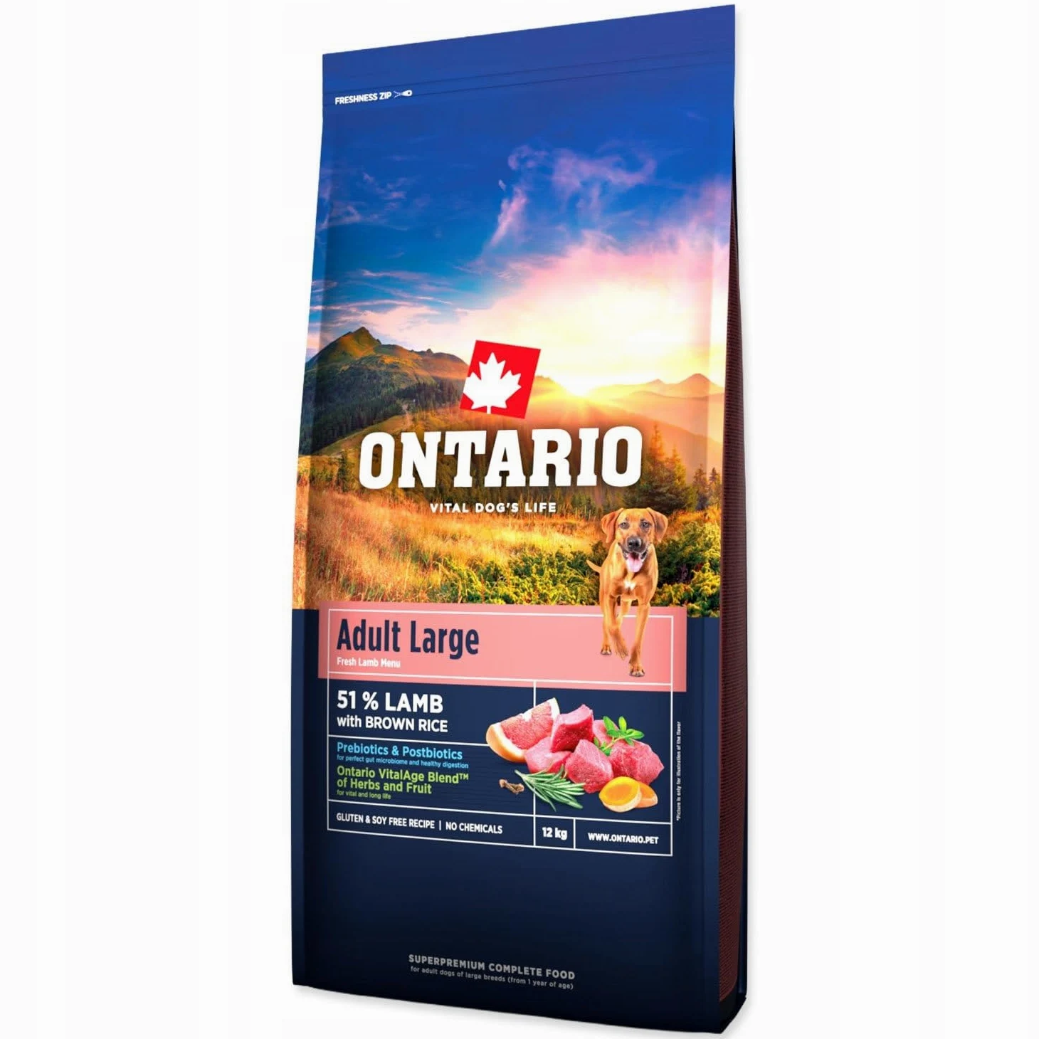 ONTARIO ADULT LARGE LAMB&BROWN RICE 12KG