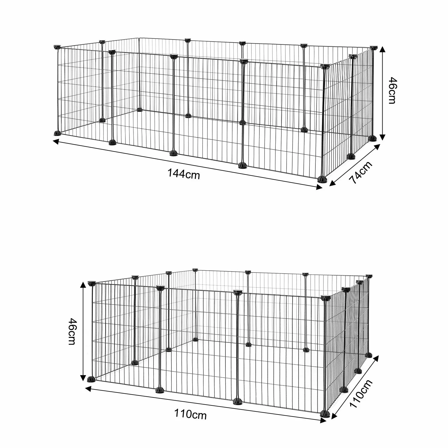 lionto Wybieg dla królików z wytrzymałego metalu, 144x74x46 cm, rozbudowywany kojec dla gryzoni, prosty system łączenia & łatwe czyszczenie, do użytku wewnątrz i na zewnątrz