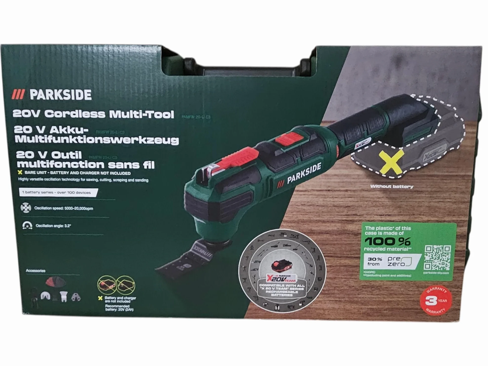 PARKSIDE PAMFW 20 -Li narzędzie wielofunkcyjne, 20 V, bez akumulatora/ładowarki, kompatybilne z Bosch Starlock Multimaster