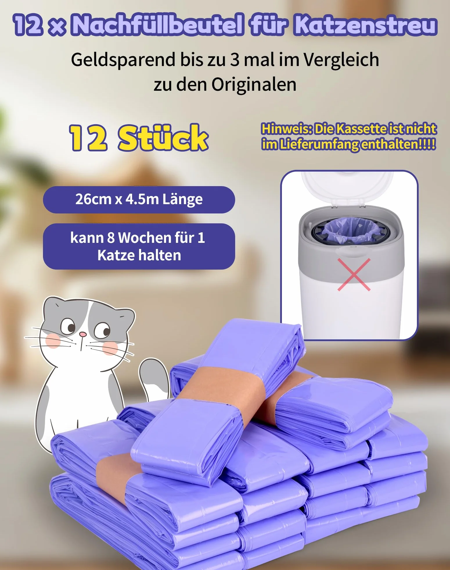 12 sztuk worków do uzupełniania żwirek dla kotów, folia uzupełniać do Litter Locker, kaseta LittyCat