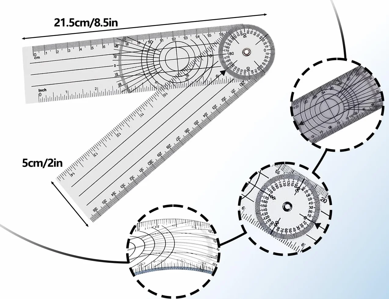 Kątomierz medyczny 360° 35 cm (14") przezroczysty PCW fizjoterapia protraktor