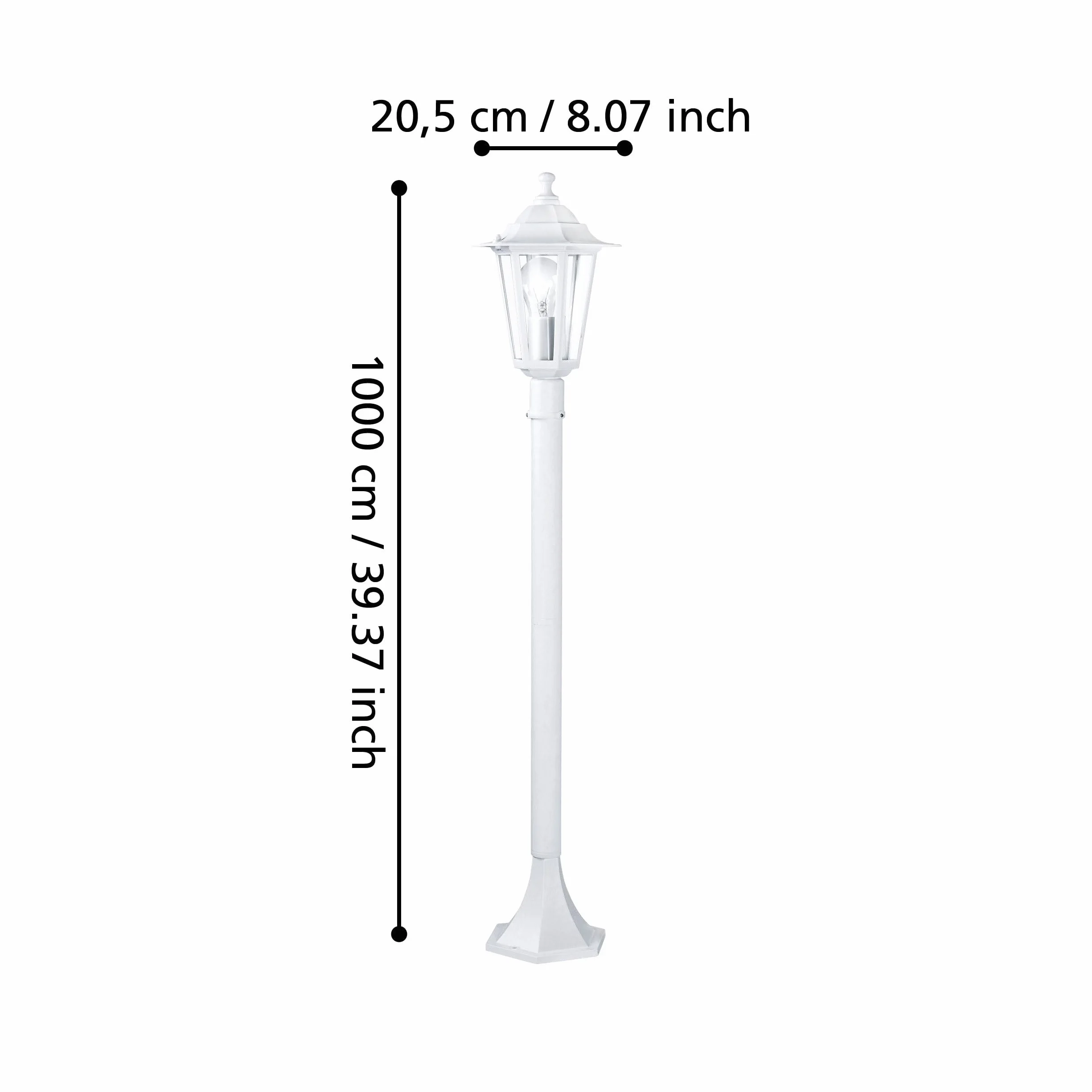 EGLO Zewnętrzna lampa stojąca latarnia 5, 1-punktowa lampa zewnętrzna, lampa stojąca z odlewu aluminiowego i szkła, kolor: biały, oprawa: E27, IP44