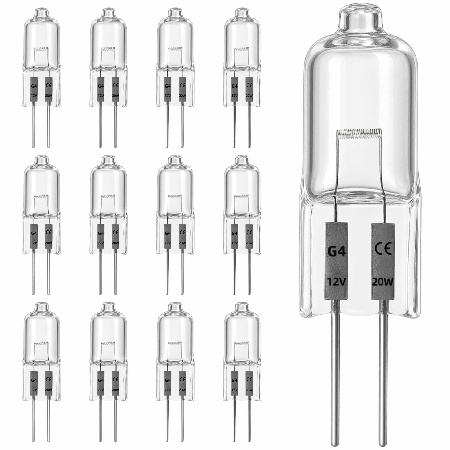 Zounin 12 sztuk G4 żarówka halogenowa 12 V 20 W, ściemnialna żarówka 2700 K ciepłe żółte światło, G4 żarówki halogenowe długa żywotność, lampa kapsułkowa, do okapów kuchennych, lampy sufitowej