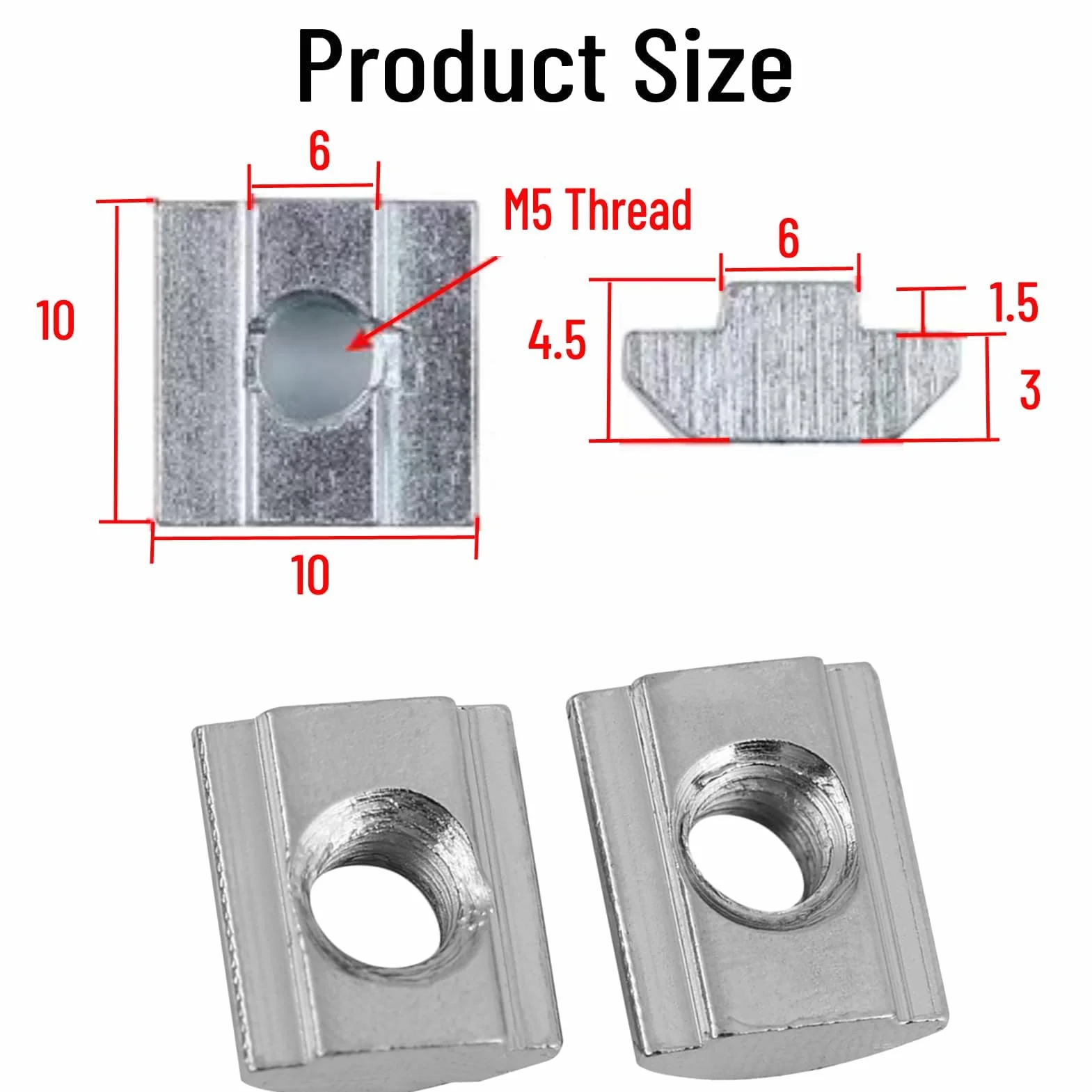 Nakrętki rowkowe T-slot M5 stal węglowa 50 sztuk do profili aluminiowych EU20 niklowane
