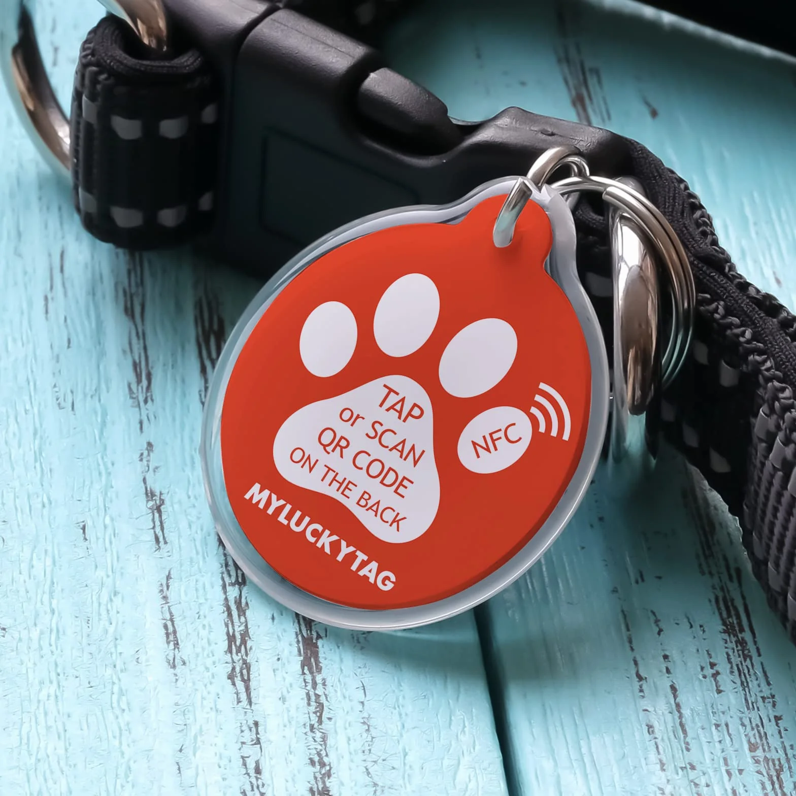 MYLUCKYTAG NFC i kod QR inteligentna zawieszka identyfikacyjna dla zwierząt domowych spersonalizowana zawieszka dla psa, profil zwierzaka online, e-mail z alertem o lokalizacji zwierzaka