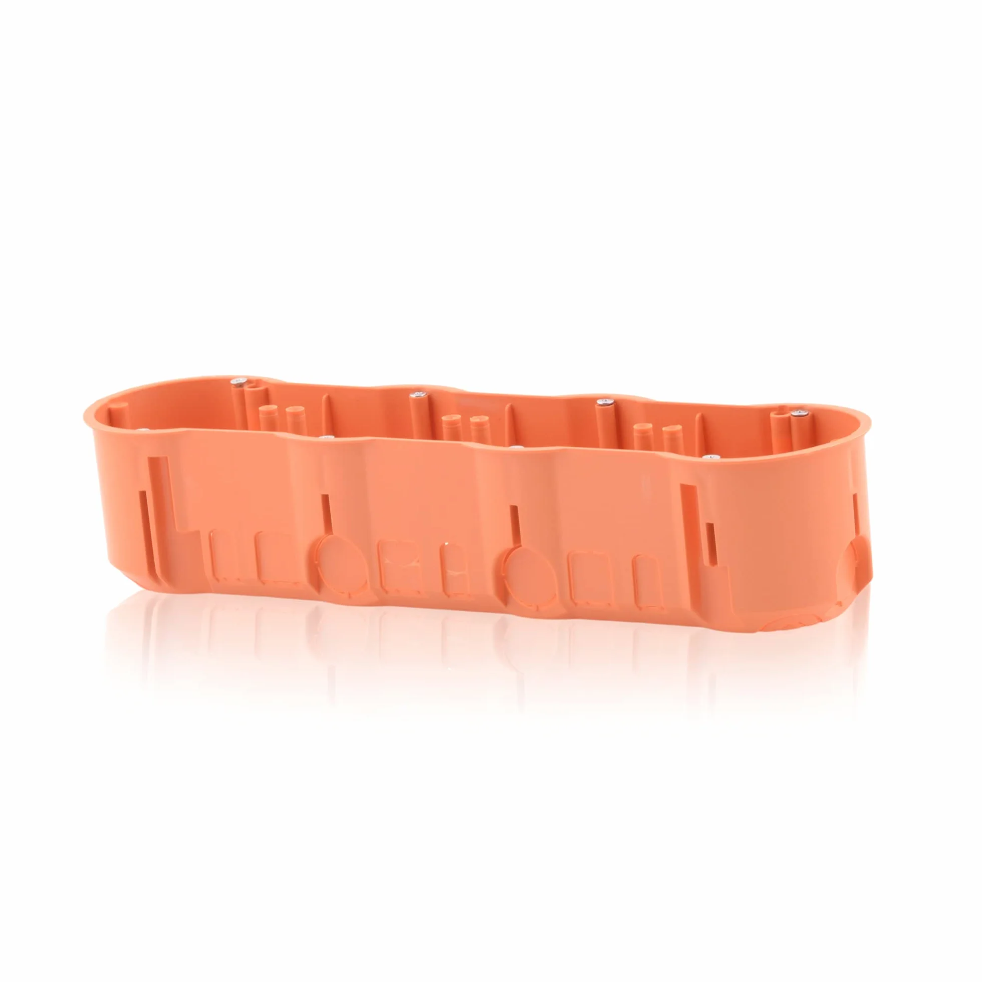 Puszka podtynkowa, 4 gniazda, głęboka puszka łącząca, średnica 68 mm, wysokość 60 mm, pomarańczowa, IP30, 650°C, do montażu urządzeń, bez śrub