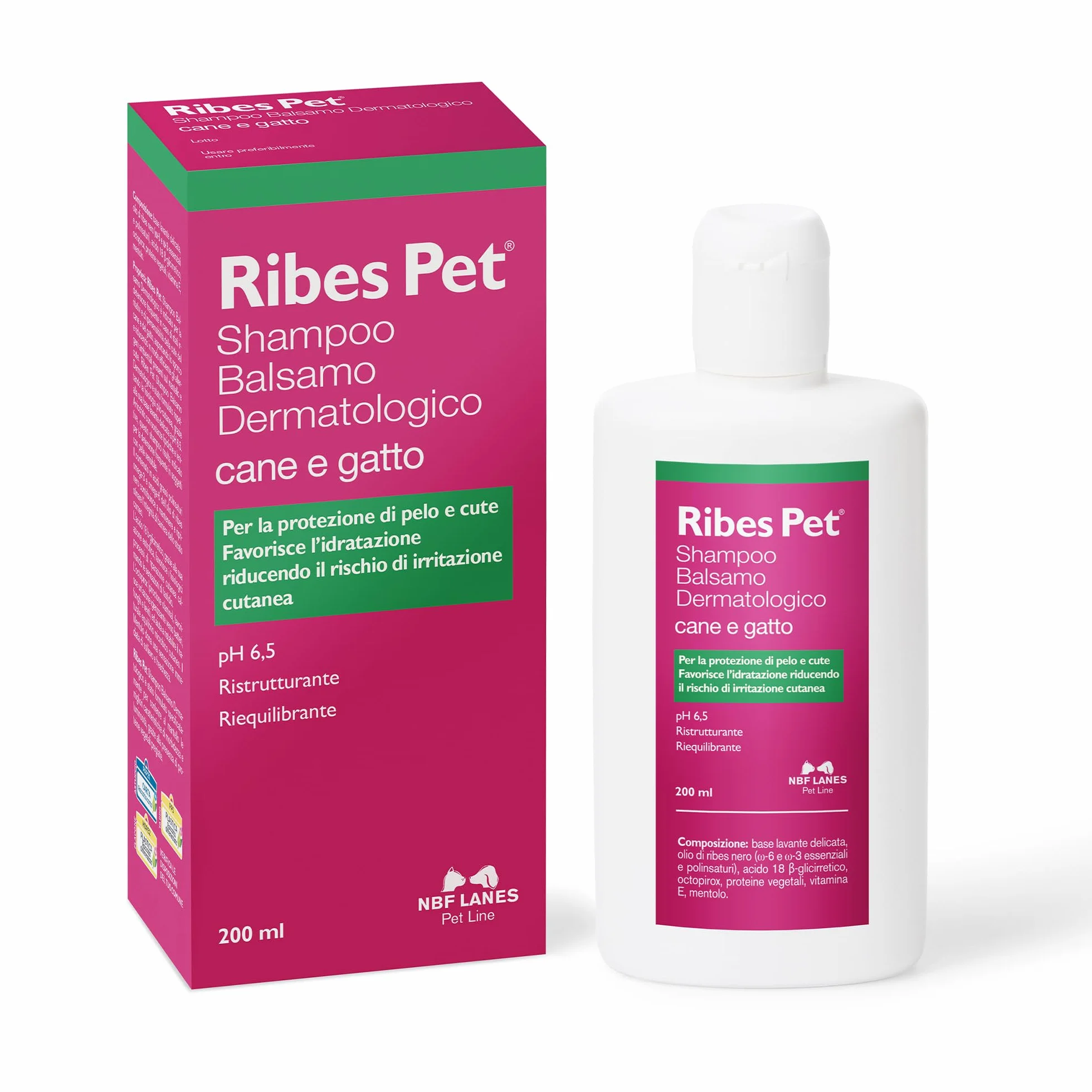 NBF Lanes | Ribes Szampon i Odżywka Dermatologiczna dla Psów i Kotów, 200 ml – Chroni Sierść i Skórę, pH 6,5, Odbudowujące i Równoważące