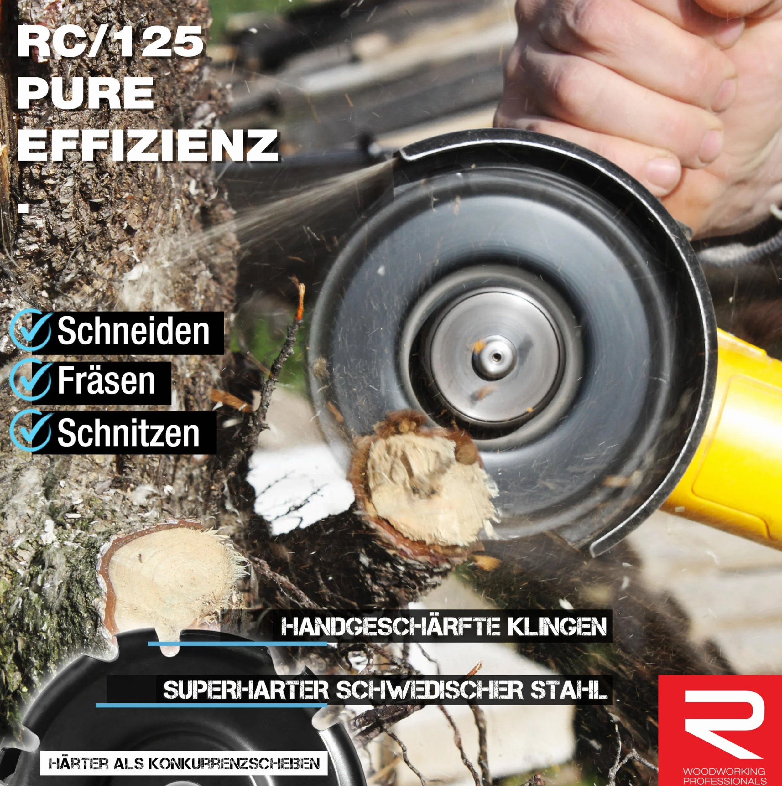 ROTAREX Profi-Tarcza do rzeźbienia w drewnie (miękkie i twarde) - Tarcza do drewna ze szwedzkiej stali hartowanej - Ø 125 mm x 22,2 mm