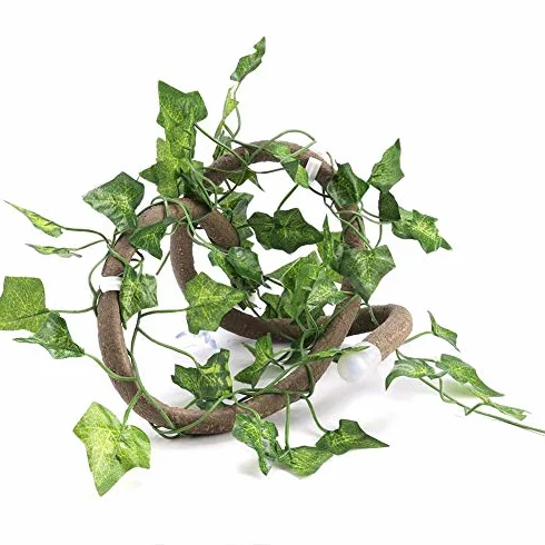 Gałąź wspinaczkowa dla gadów Rattanowa dekoracja terrarium z przyssawkami i realistycznym liściem dla jaszczurki kameleona Gecko
