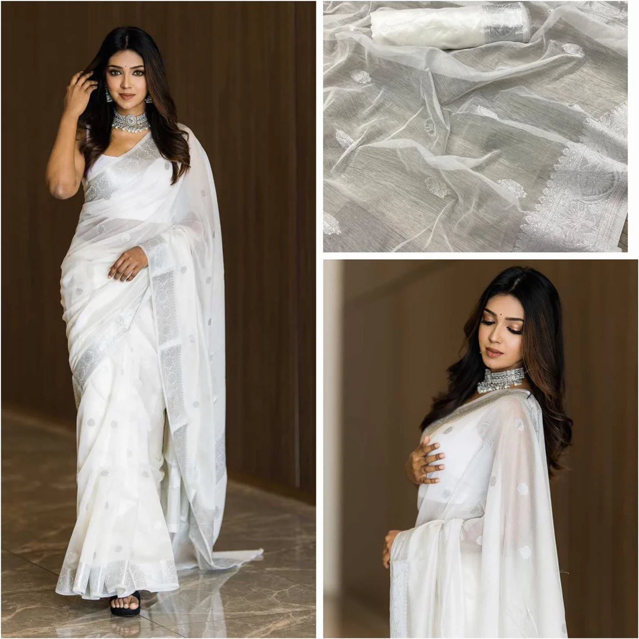 Avantika Fashion Damskie bawełniane lniane sari z bluzką