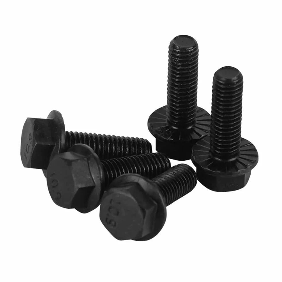 Śruby z łbem sześciokątnym z kołnierzem M10 x 35 mm stal stopowa czarna 2 sztuki