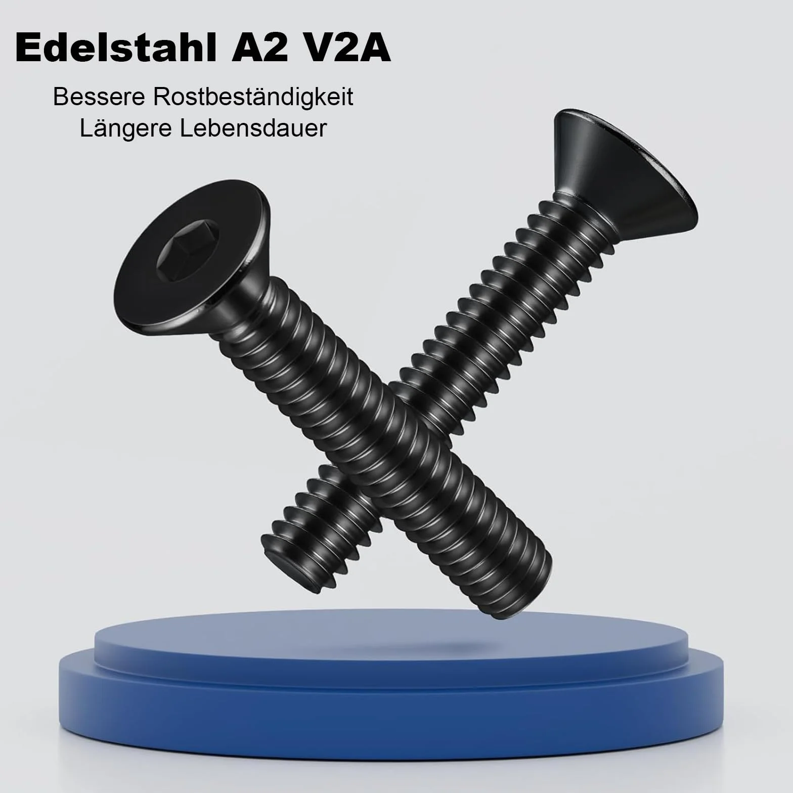 Śruby z łbem wpuszczanym M6 x 20 mm ze stali szlachetnej A2 V2A, pełny gwint, klucze imbusowe, czarne