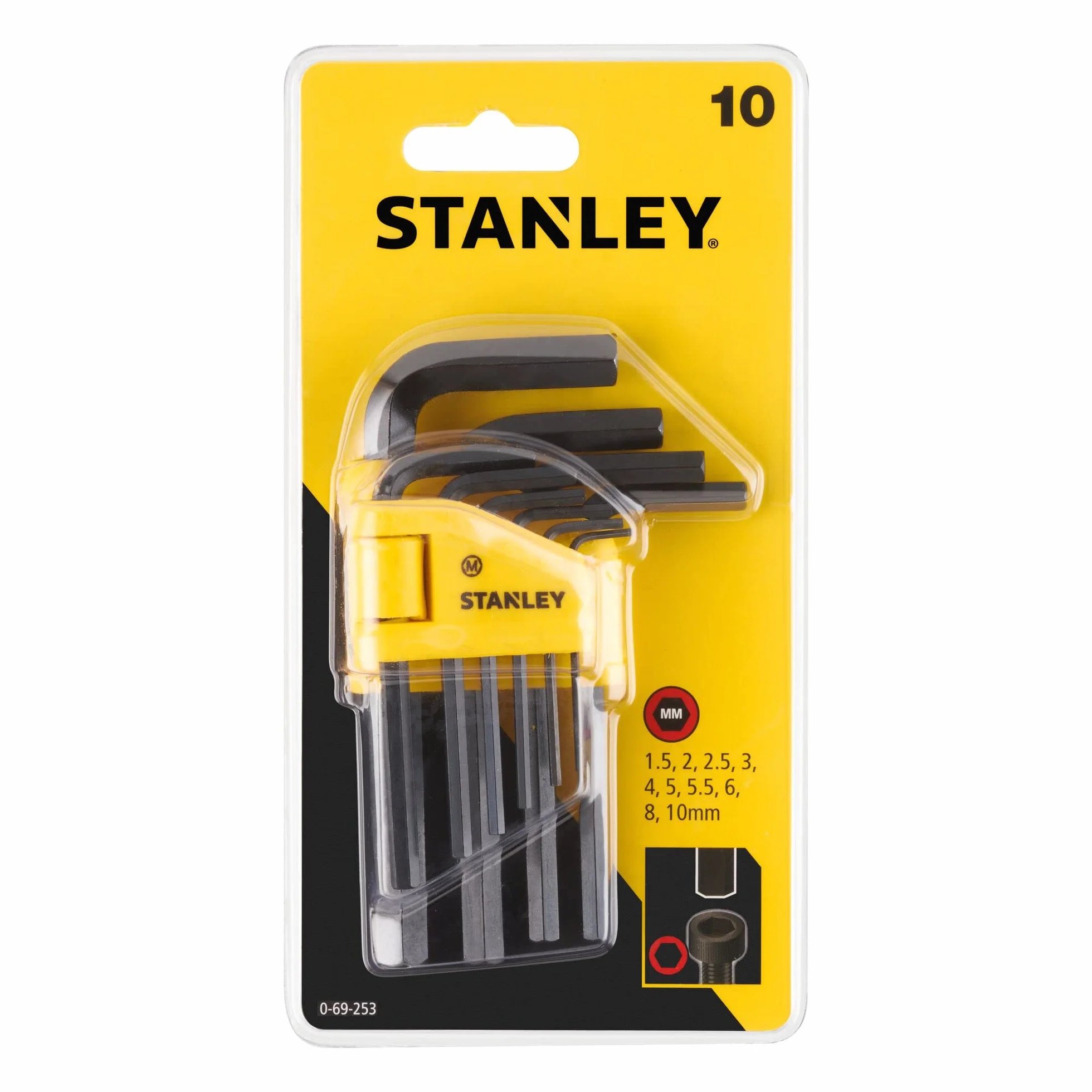 Stanley Zestaw Kluczy Imbusowych 1,5-10 mm 10 Sztuk Czarny/Żółty