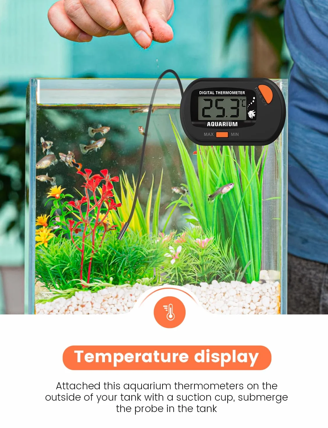 Termometr do akwarium z sondą i przyssawką, cyfrowy termometr temperatury wody LCD do akwarium, akwarium, gadów morskich, terrariów (1)