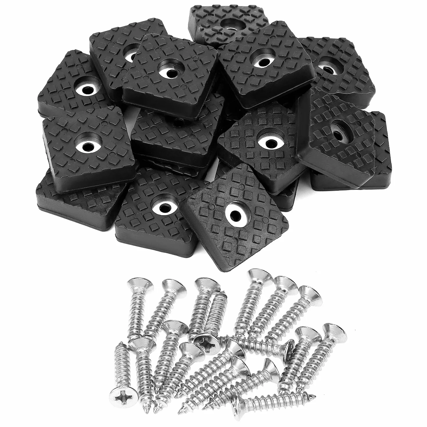 QWORK® Zestaw 18 kwadratowych gumowych nóżek przykręcanych 30 x 30 x 10 mm, antypoślizgowe gumowe odbojniki ze śrubą do mebli i podłóg, czarne