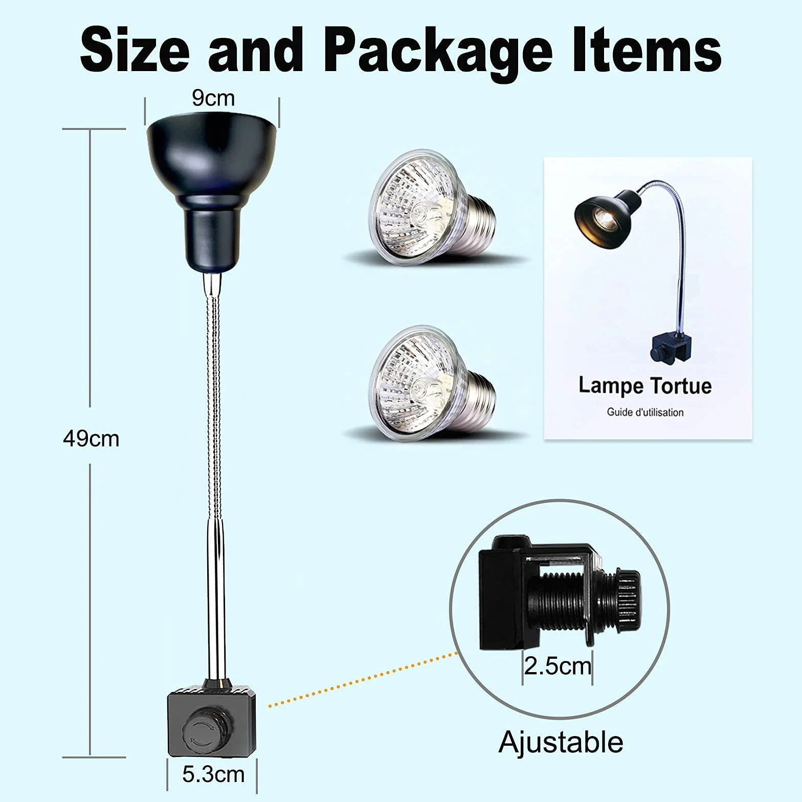Żółw lampa grzewcza, do akwarium, gadów z 2 żarówkami UVA UVB Basking Spot i zaciskiem obrotowym 360° dla żółwia, węża, jaszczurki itp. halogenu, pomarańczowe światło