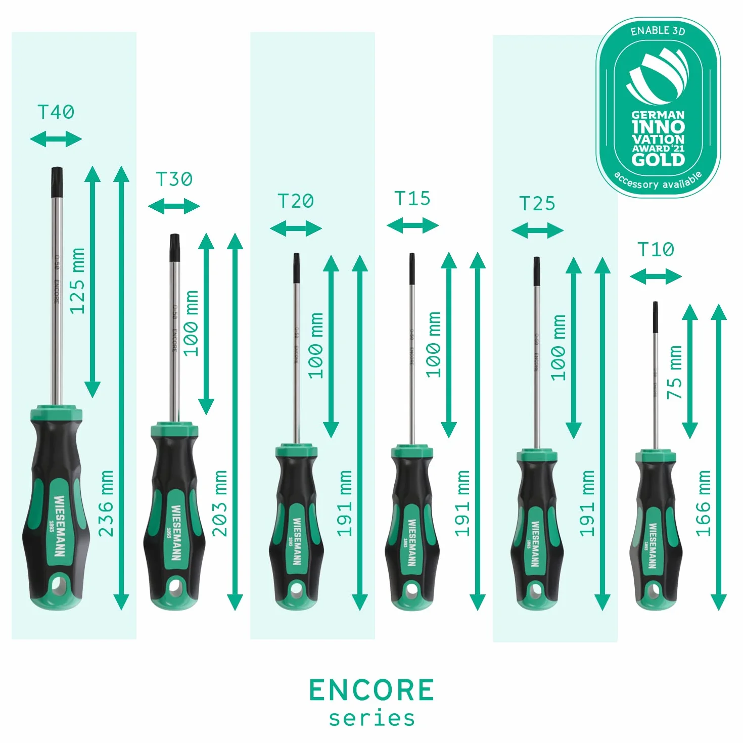 TX Zestaw wkrętaków do śrub Torx 6 szt. z końcówką ENSURE-Tip ze stali Q-50 firmy WIESEMANN 1893 I T10, T15, T20, T25, T30, T40 I Z magnetyczną końcówką I 81147